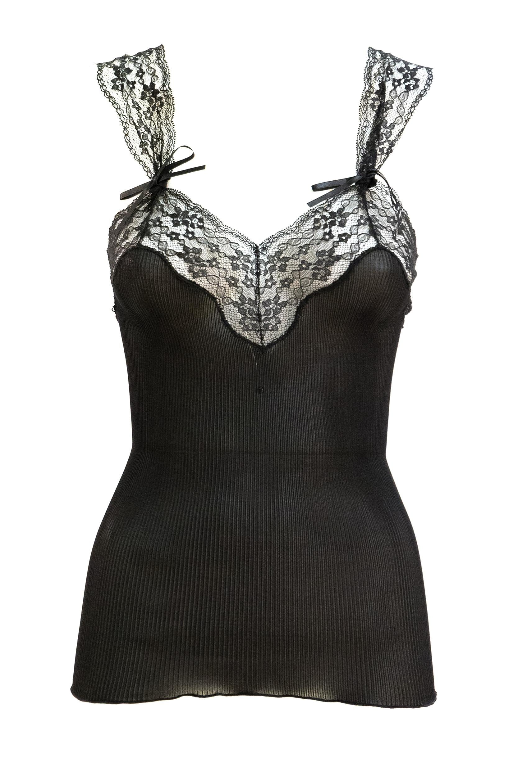 Top in seta di colore nero <BR/> 848040 Y37SM 1000 SAINT LAURENT