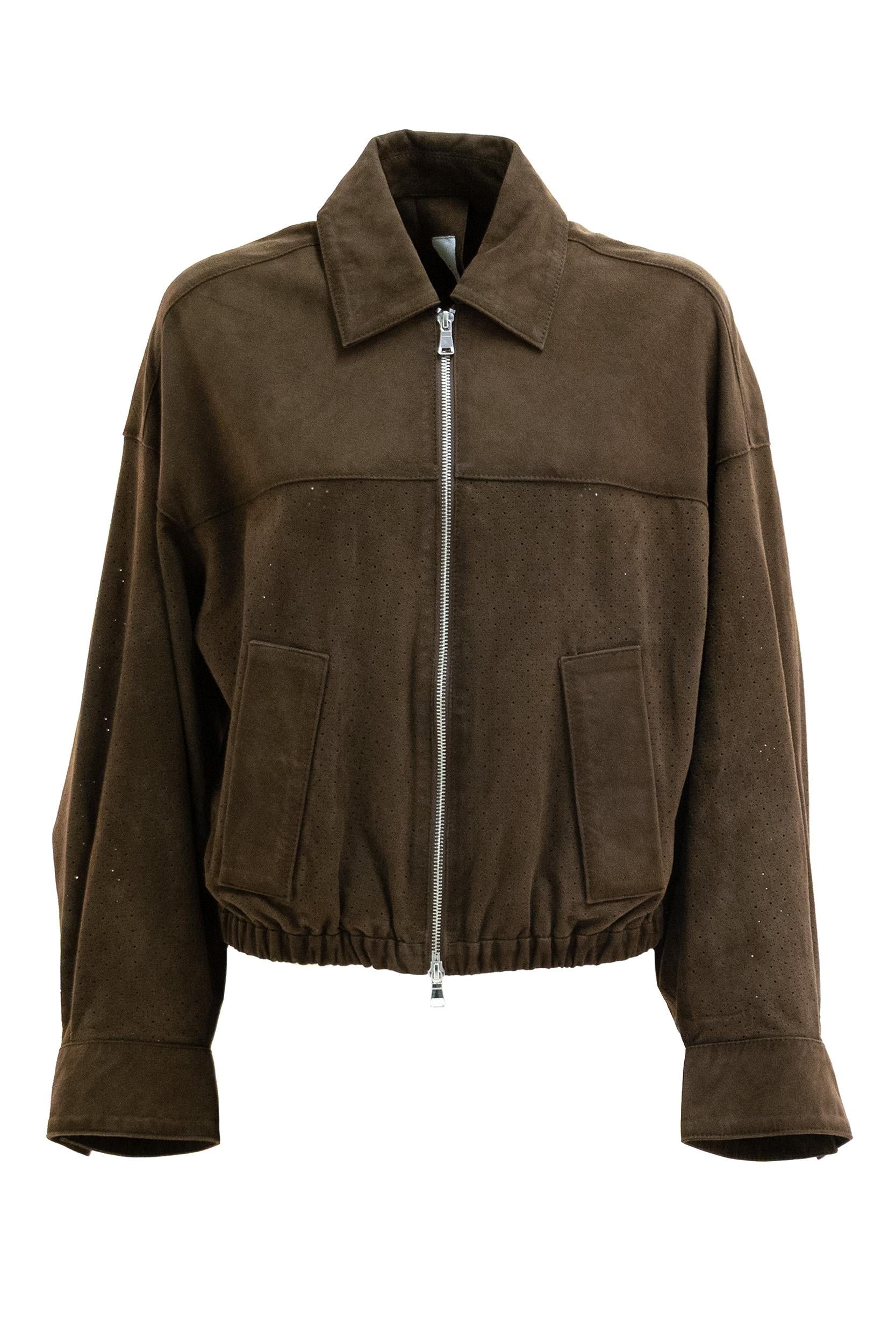 Giacca traforata in suede di colore marrone<BR/> BE26-7957/PERF BLS B360 BULLY