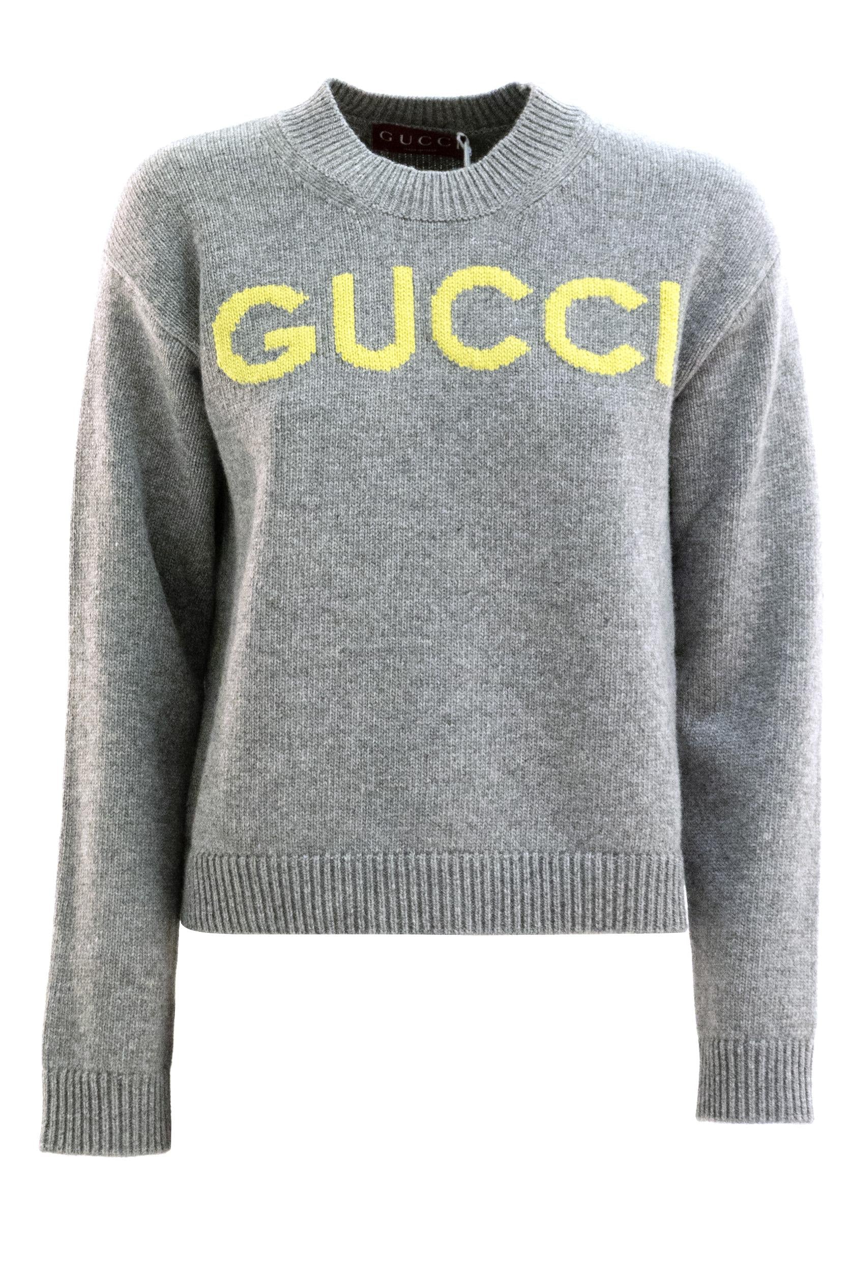 Pullover giro collo in lana colore grigio<BR/> 770072 XKEBC 2323 GUCCI