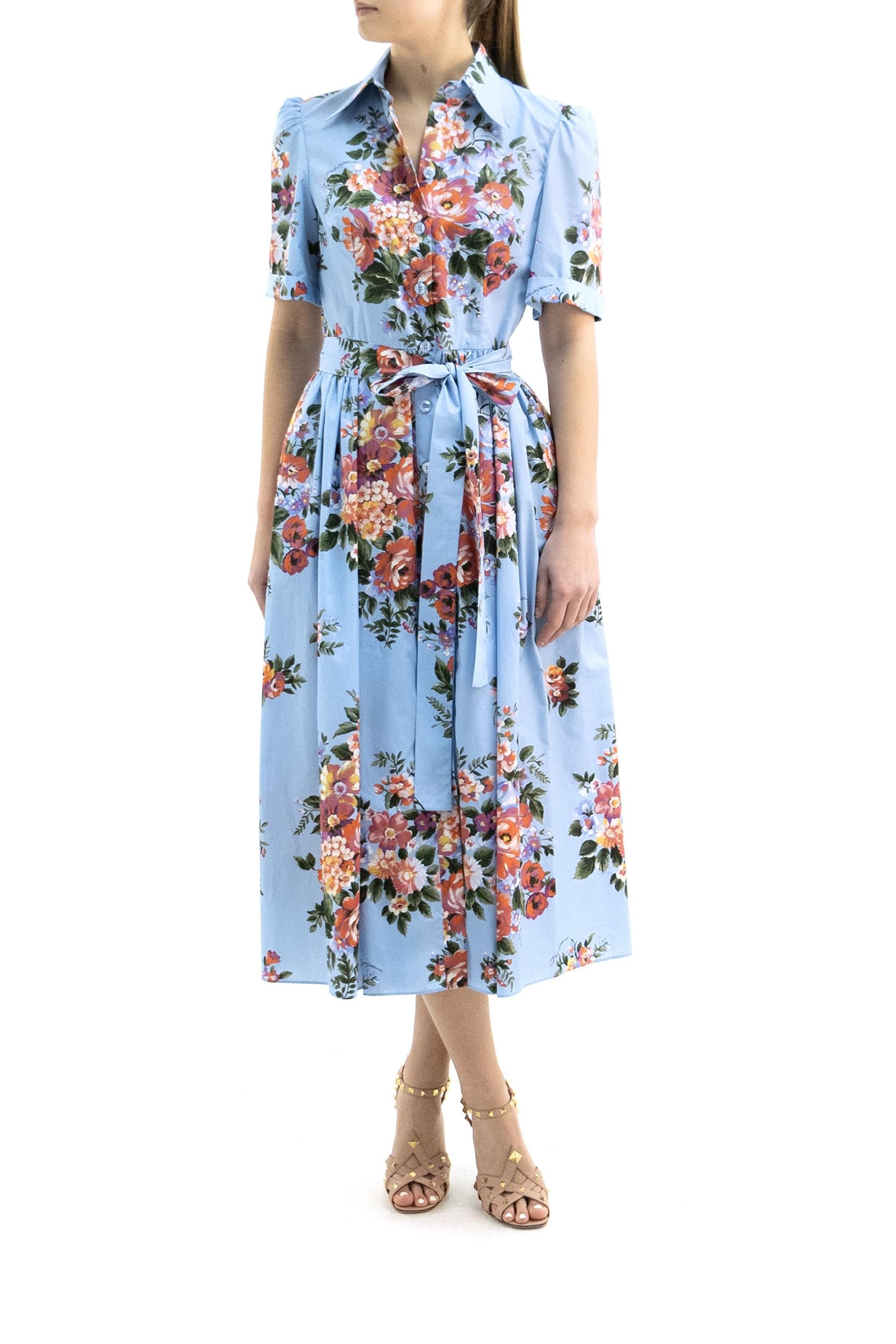 Abito chemisier in popeline di colore azurro <BR/> F6JFNT HS5UU HC5ZO DOLCE & GABBANA