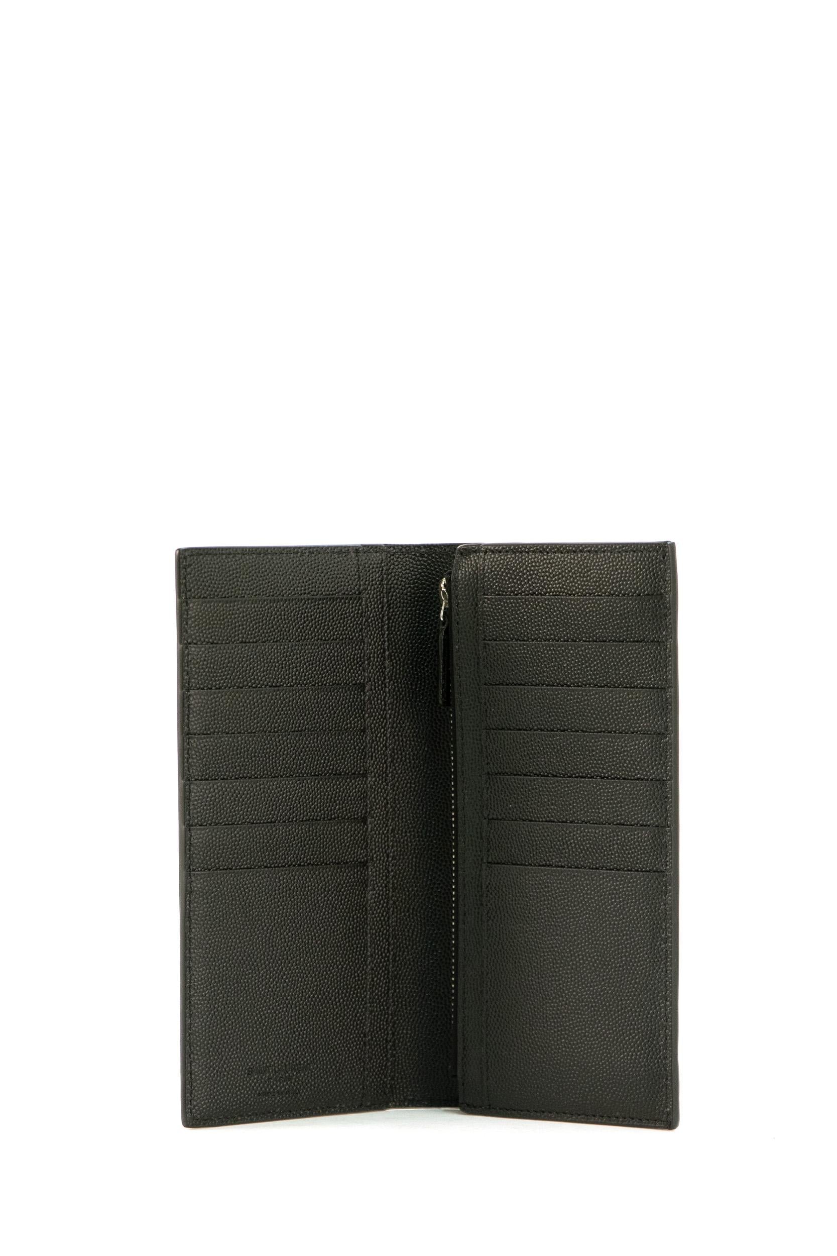 Portafogli Continentale in pelle con stampa logo di colore nero<BR/> 396308 BTY0N 1000 SAINT LAURENT