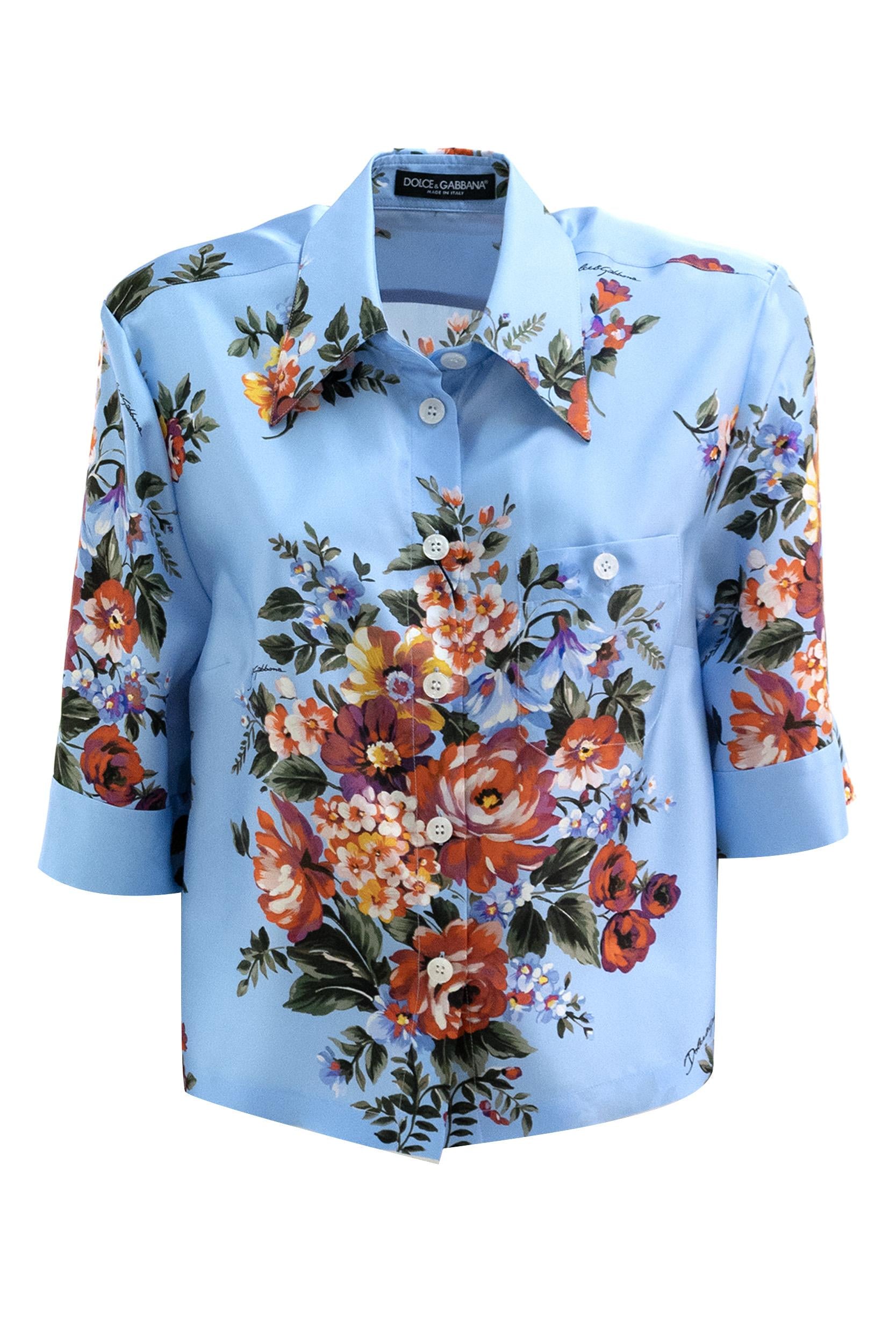 Camicia in seta di colore azzurro<BR/> F5T50T IS11I HC5ZO DOLCE & GABBANA