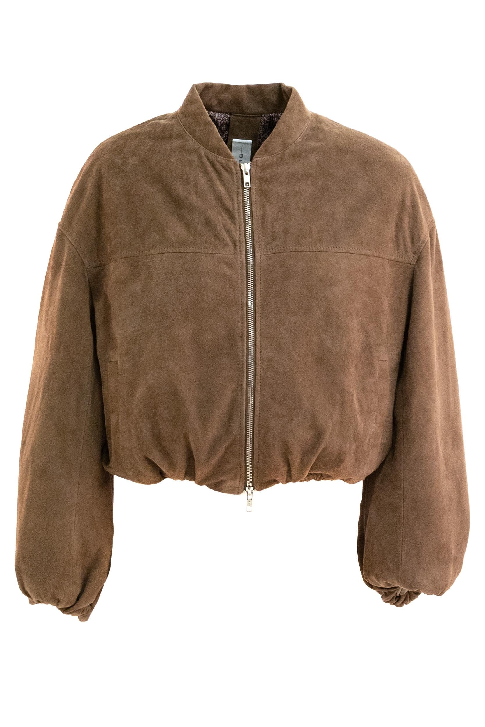 Giacca Crop in Pelle Marrone<BR/> BA25-7944 SUE GS401 BULLY