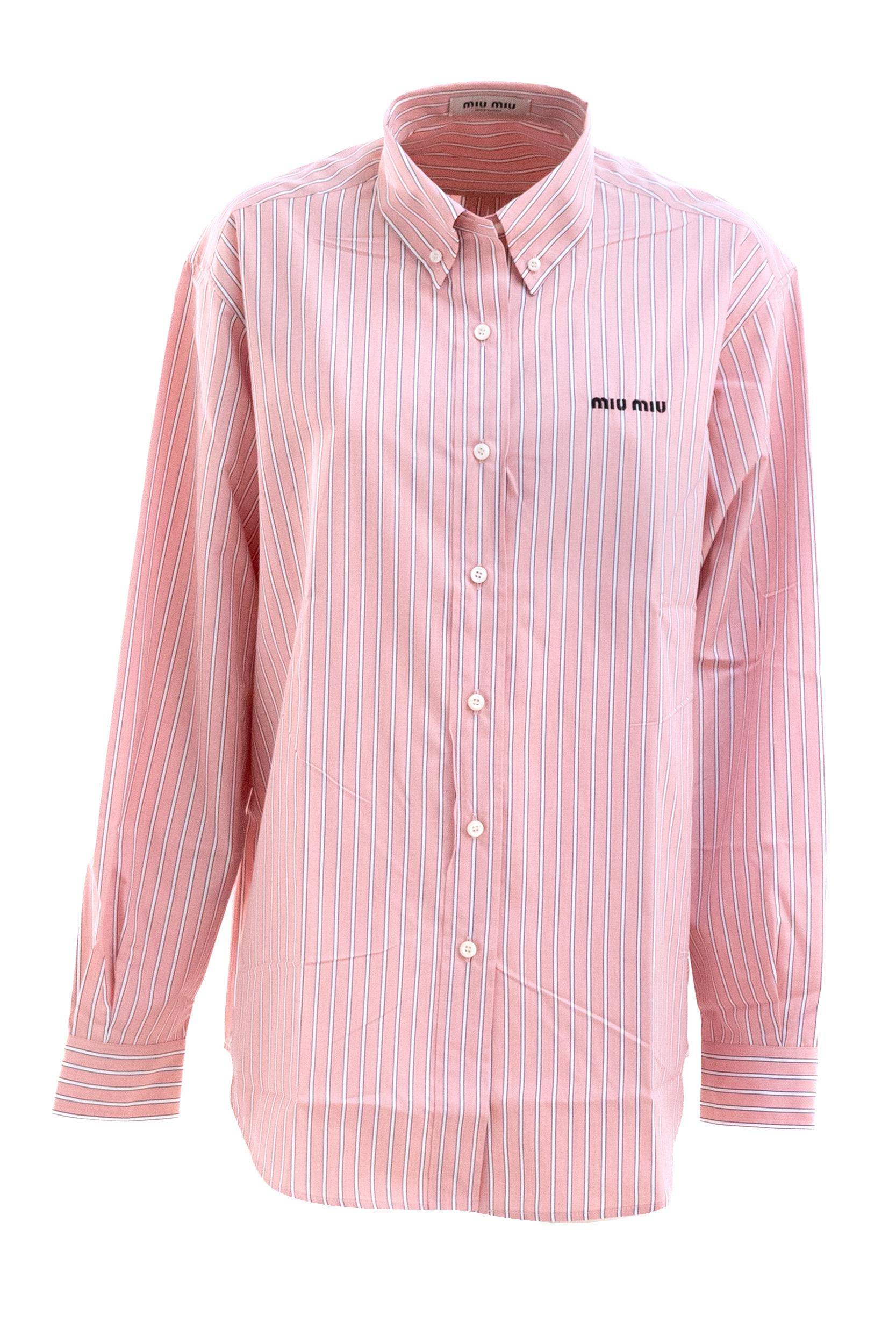 Camicia in cotone a righe di colore rosa e bianco<BR/> MK2007 S OOO 180U F0028 MIU MIU