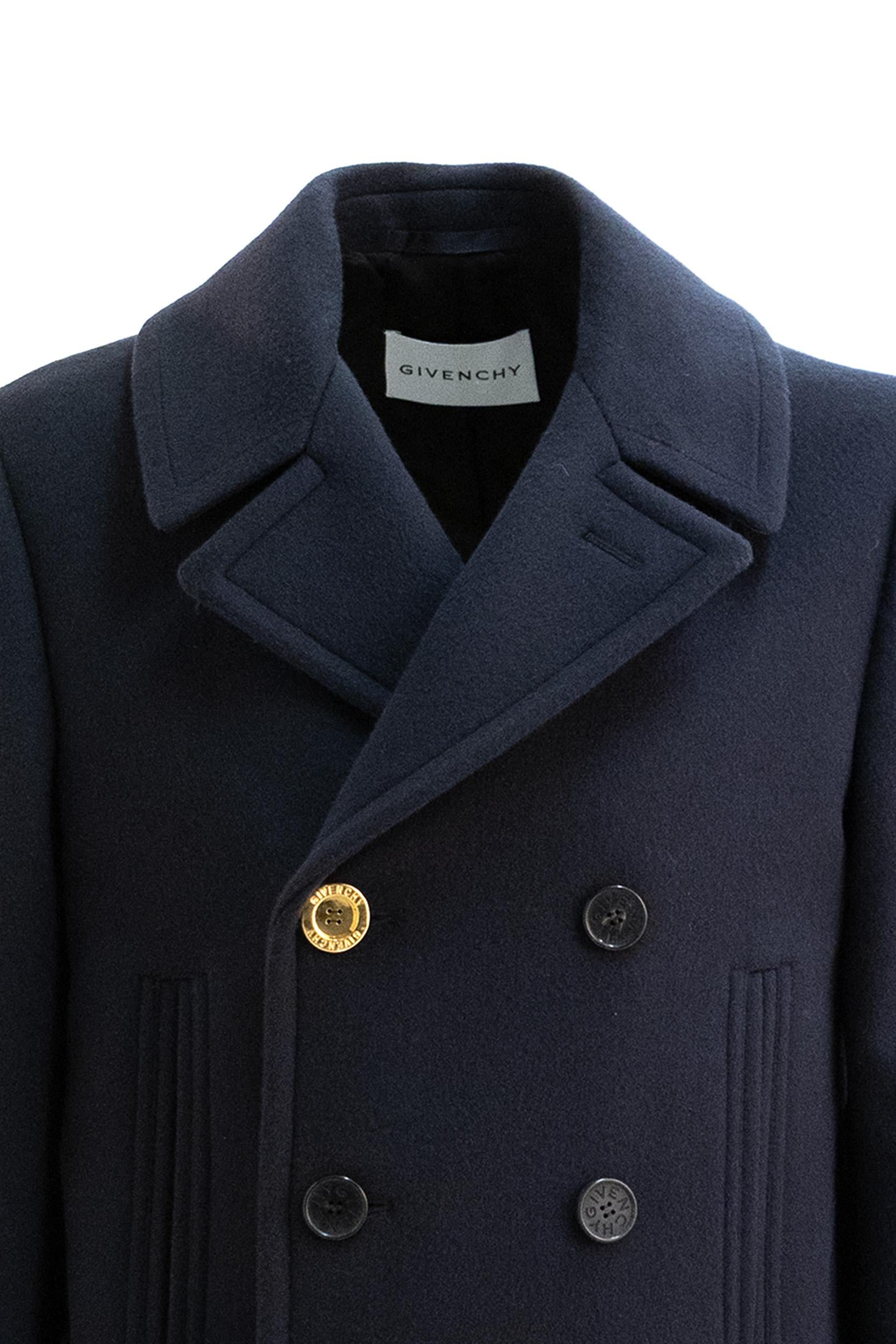 Caban doppiopetto in lana di colore blu scuro<BR/> BM01CU1640 401 GIVENCHY