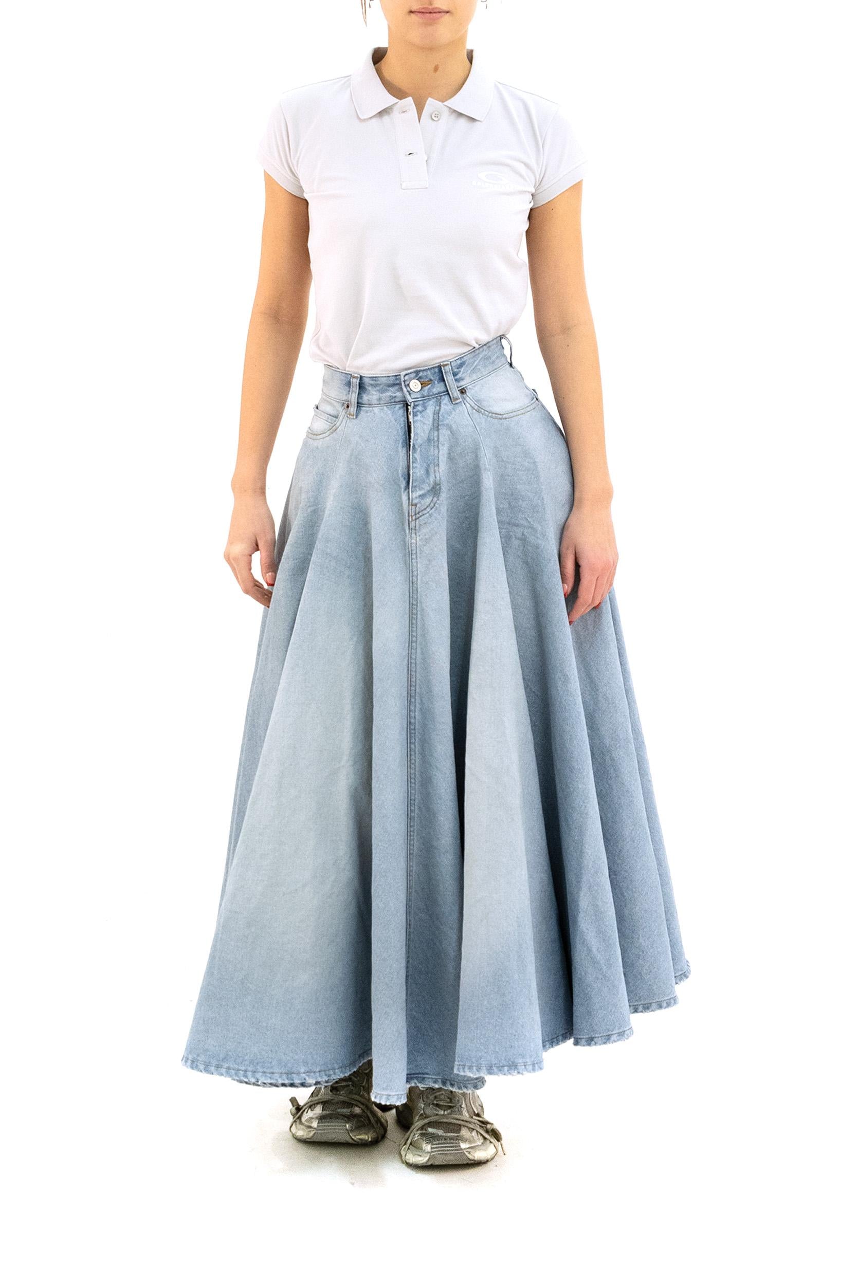 Gonna Godet in denim di cotone di colore azzurro<BR/> 856906 TTWB1 4009 BALENCIAGA