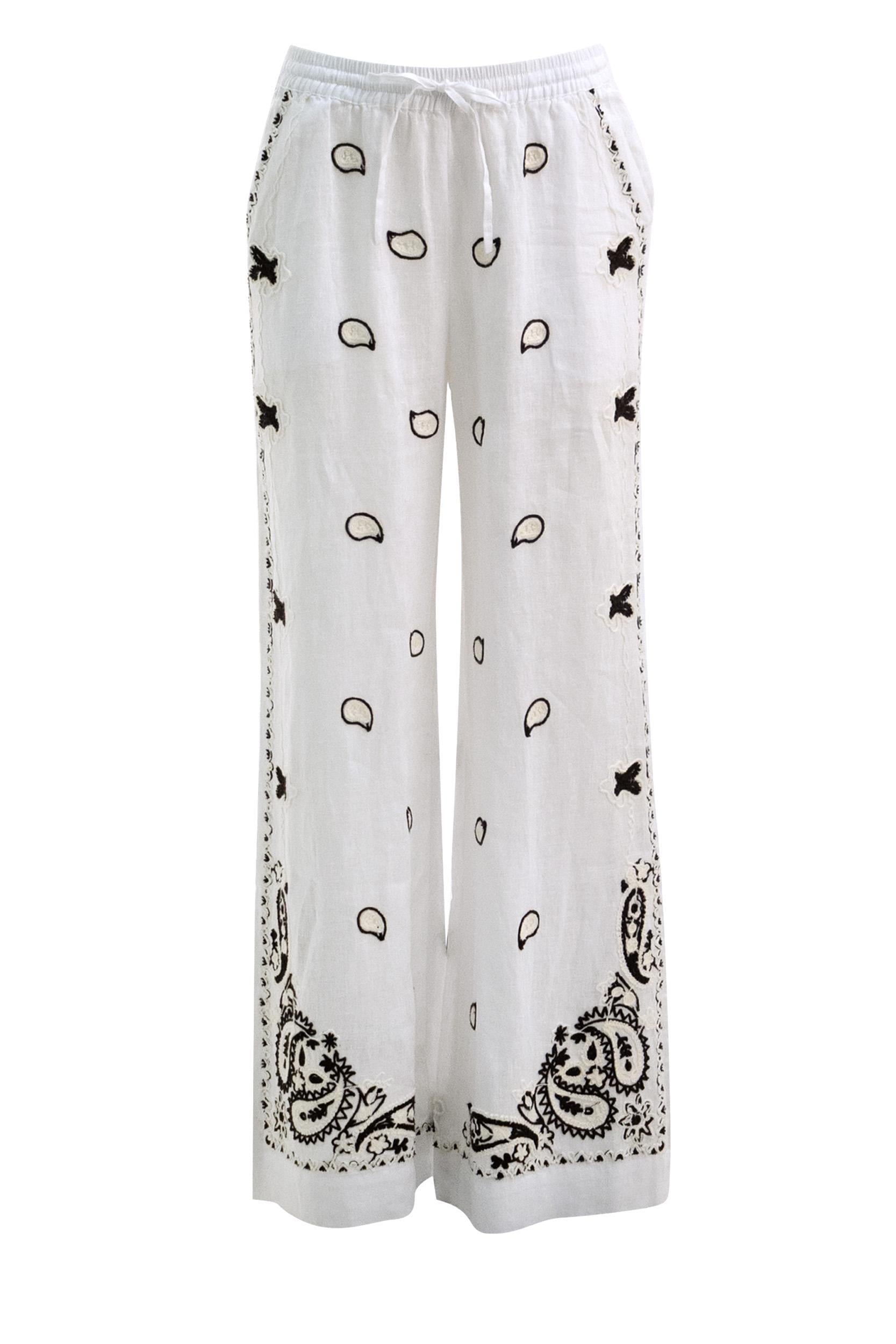 Pantaloni in lino di colore bianco<BR/> BEACH26-D230760R 002 P.A.R.O.S.H.