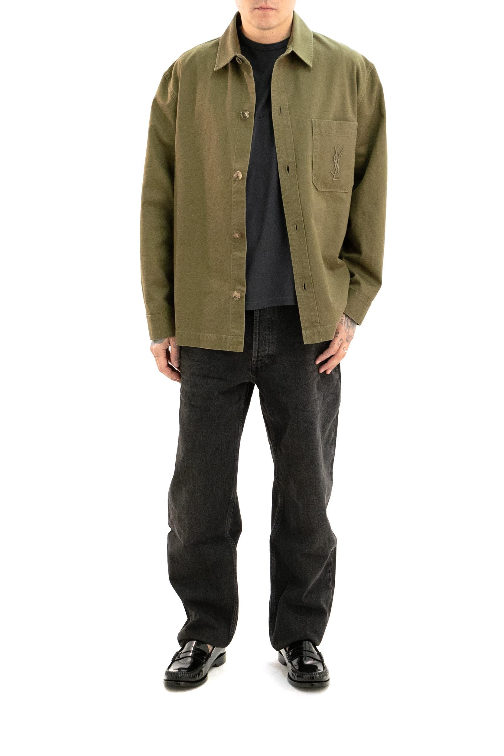 Giacca-camicia in gabardine color verde kaki<BR/> 838697 Y253W 3530 SAINT LAURENT