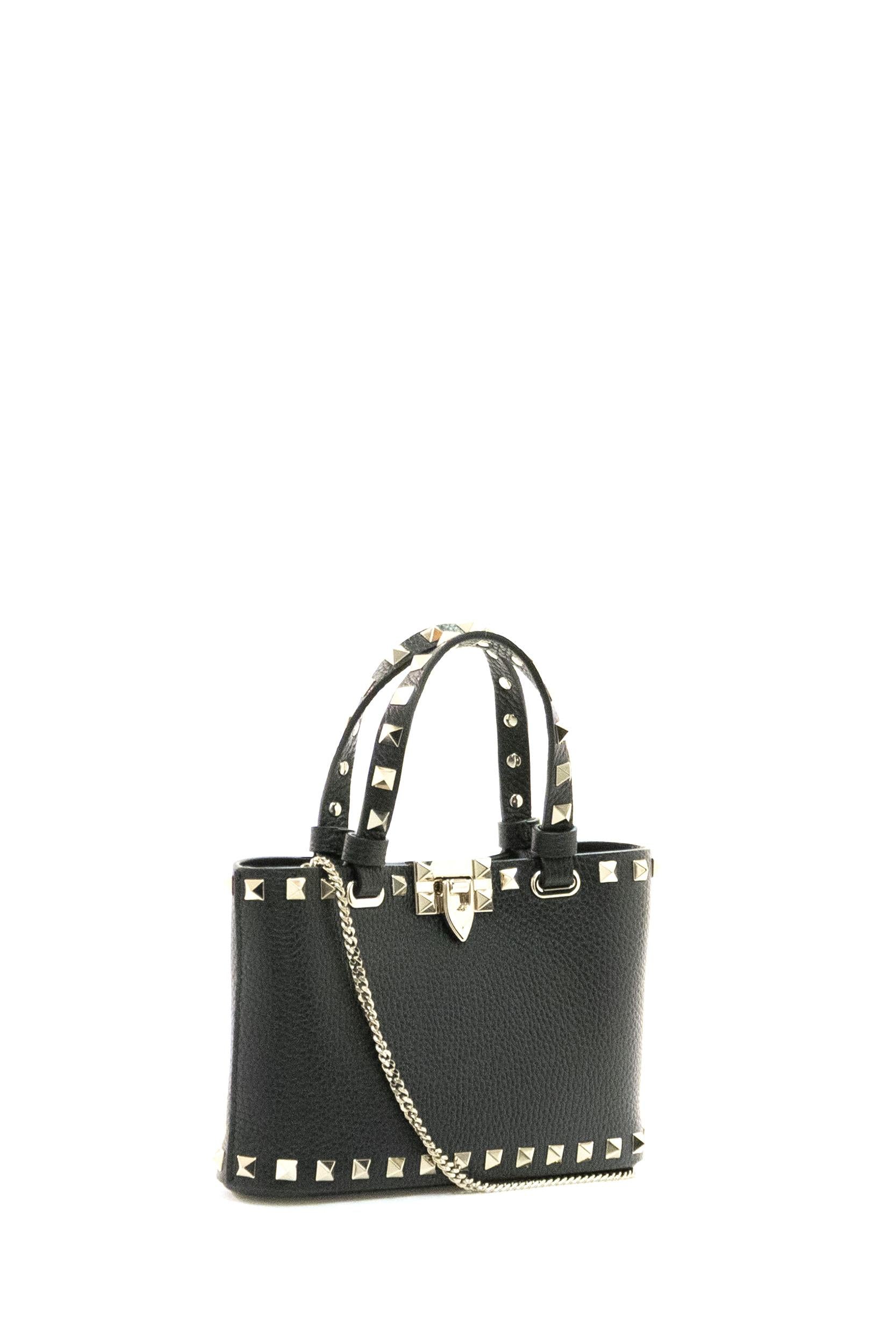 Mini Borsa Rockstud in pelle martellata di colore nero<BR/> 9W2P0AT0VSH 0NO VALENTINO GARAVANI