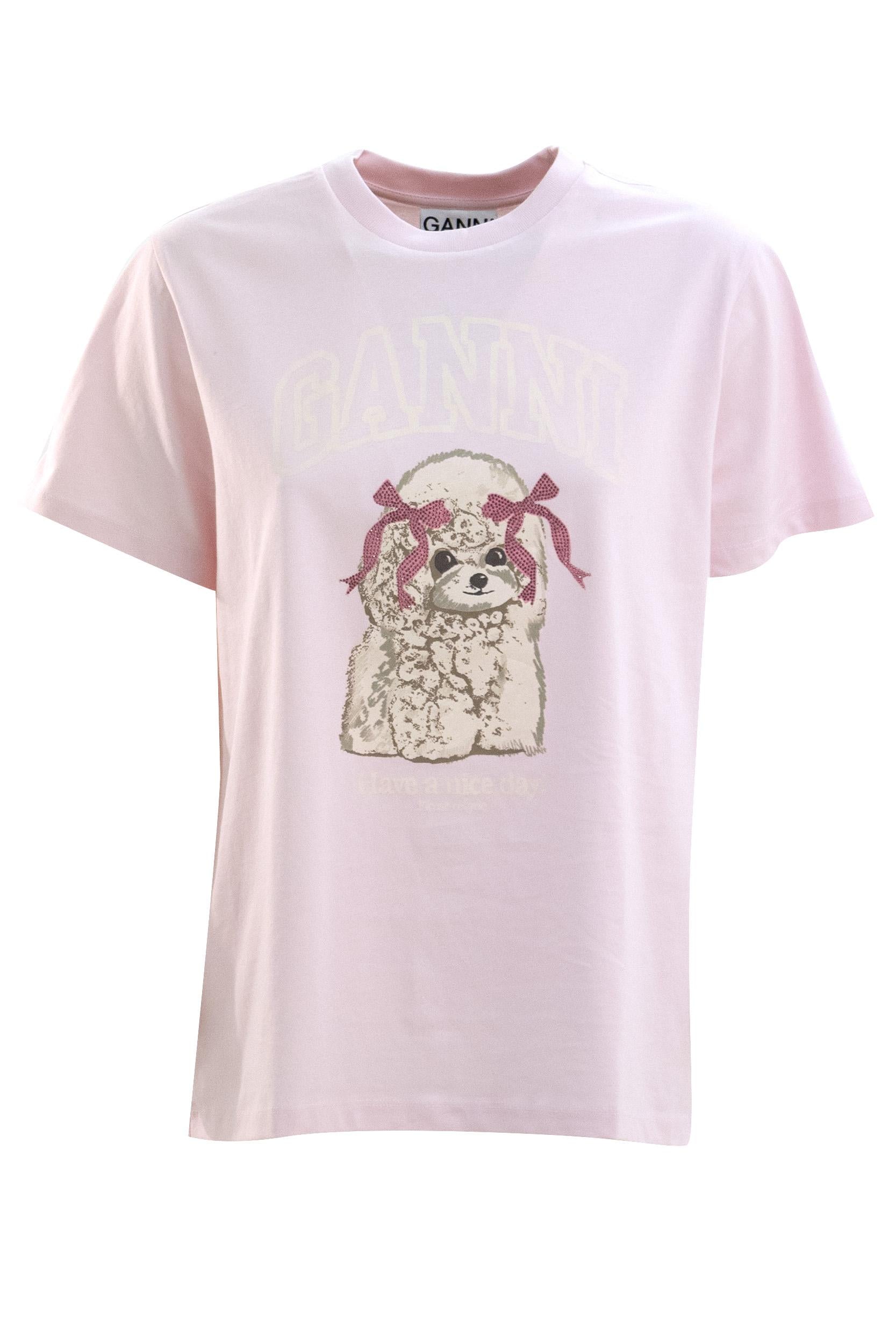 T-shirt in cotone di colore rosa polvere<BR/> A1050062 868 GANNI