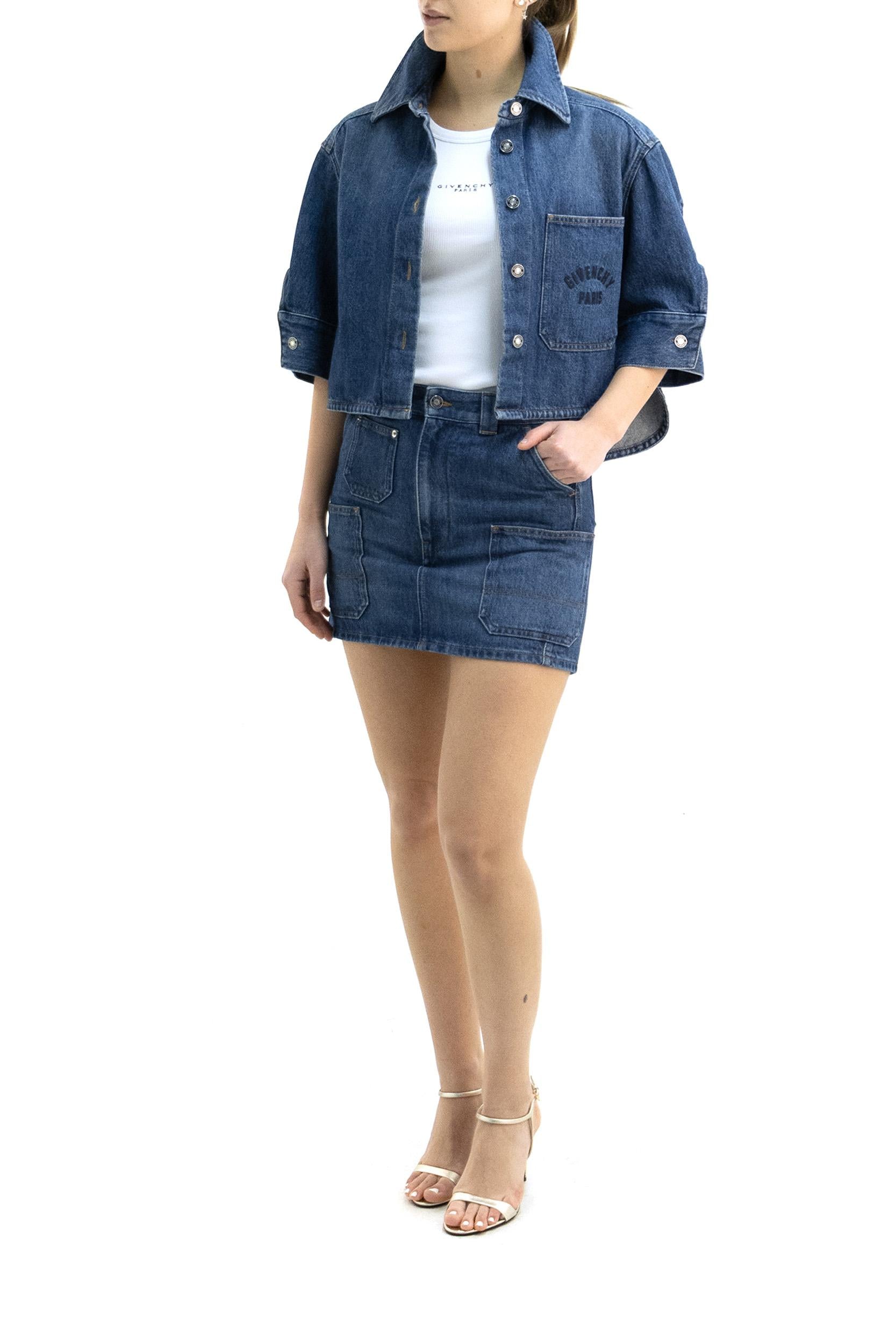 Camicia Cocoon corta in denim blu<BR/> BW61J7517B 420 GIVENCHY