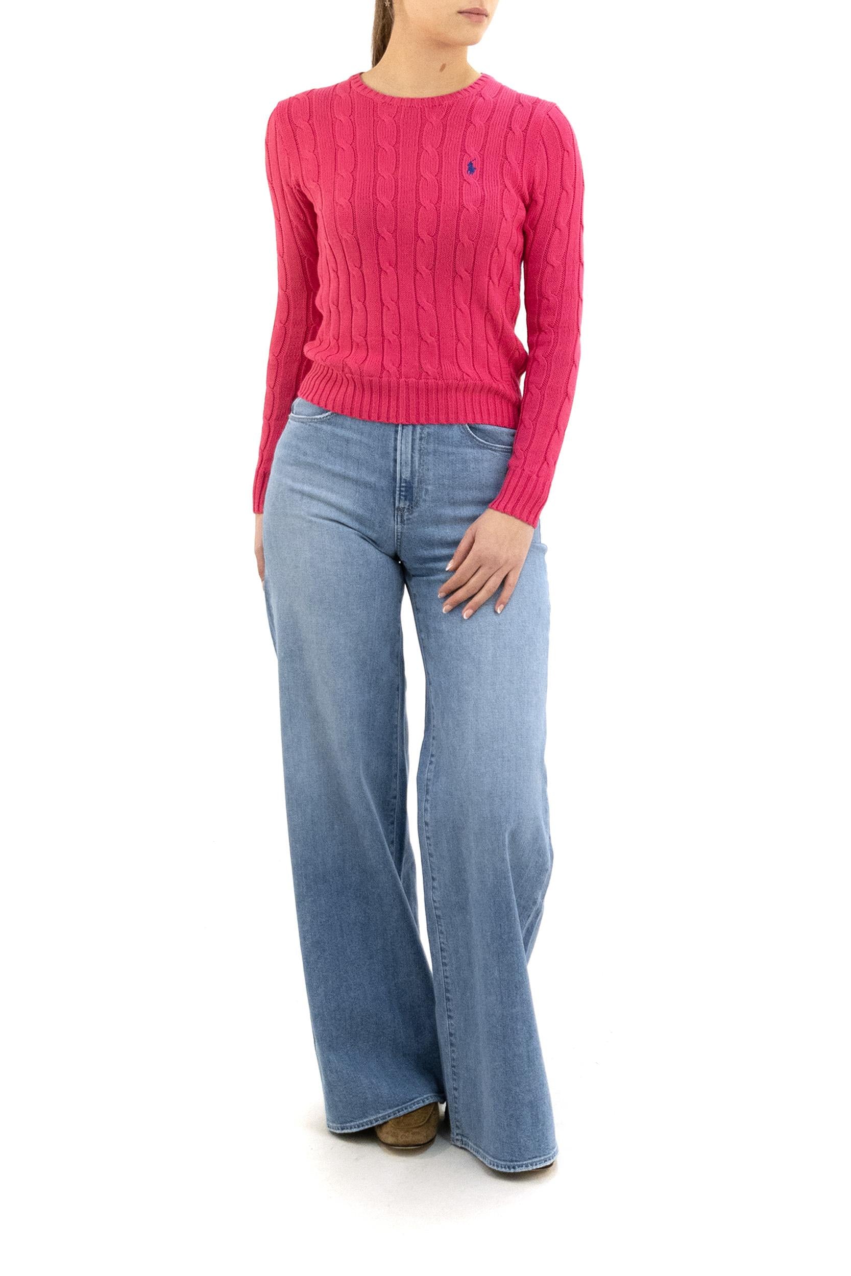 Maglia in Cotone a Trecce<BR/> 211971869508 PINK POLO RALPH LAUREN