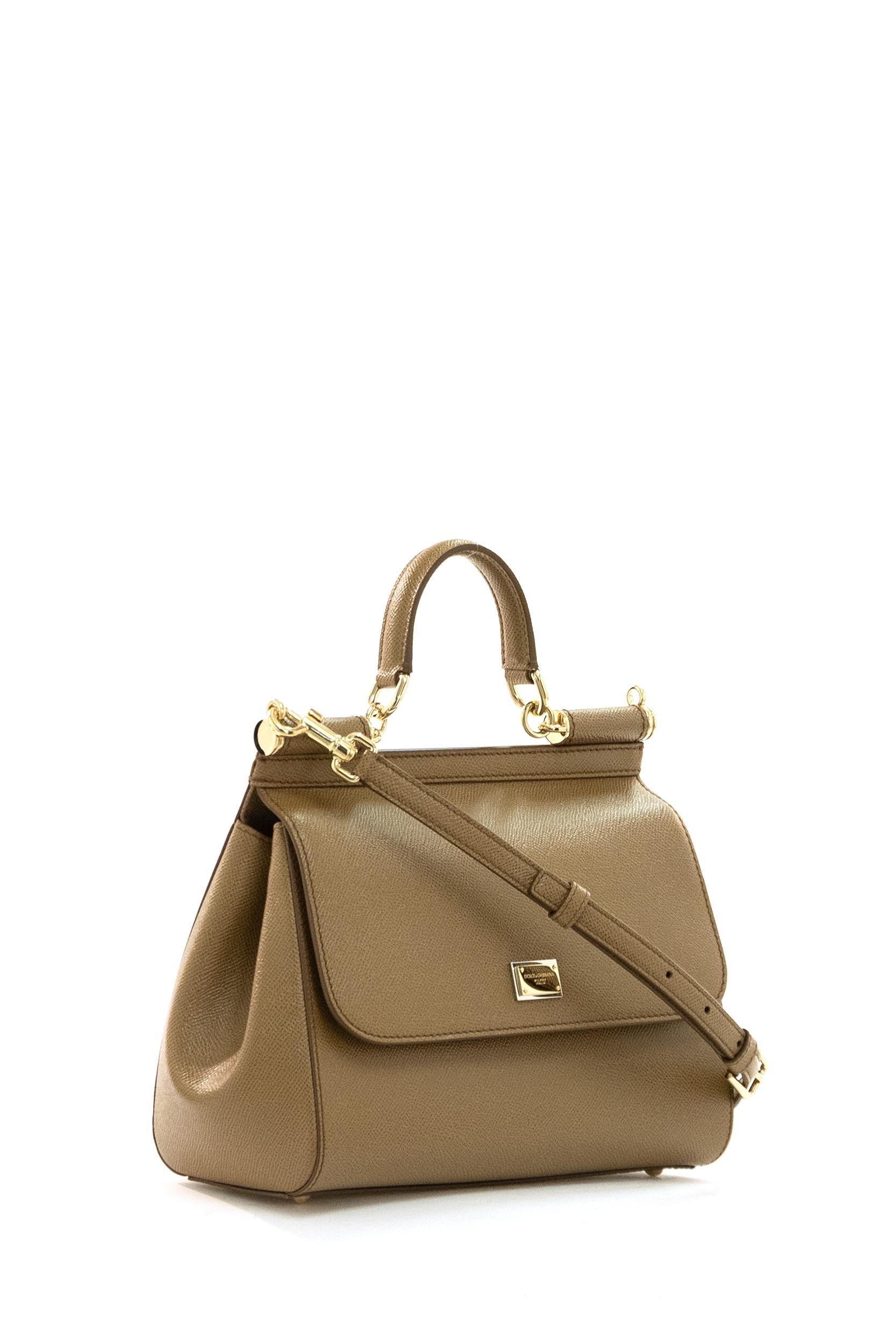 Borsa Sicily grande in pelle Dauphine color cammello<BR/> BB6002 B1001 8M417 DOLCE & GABBANA