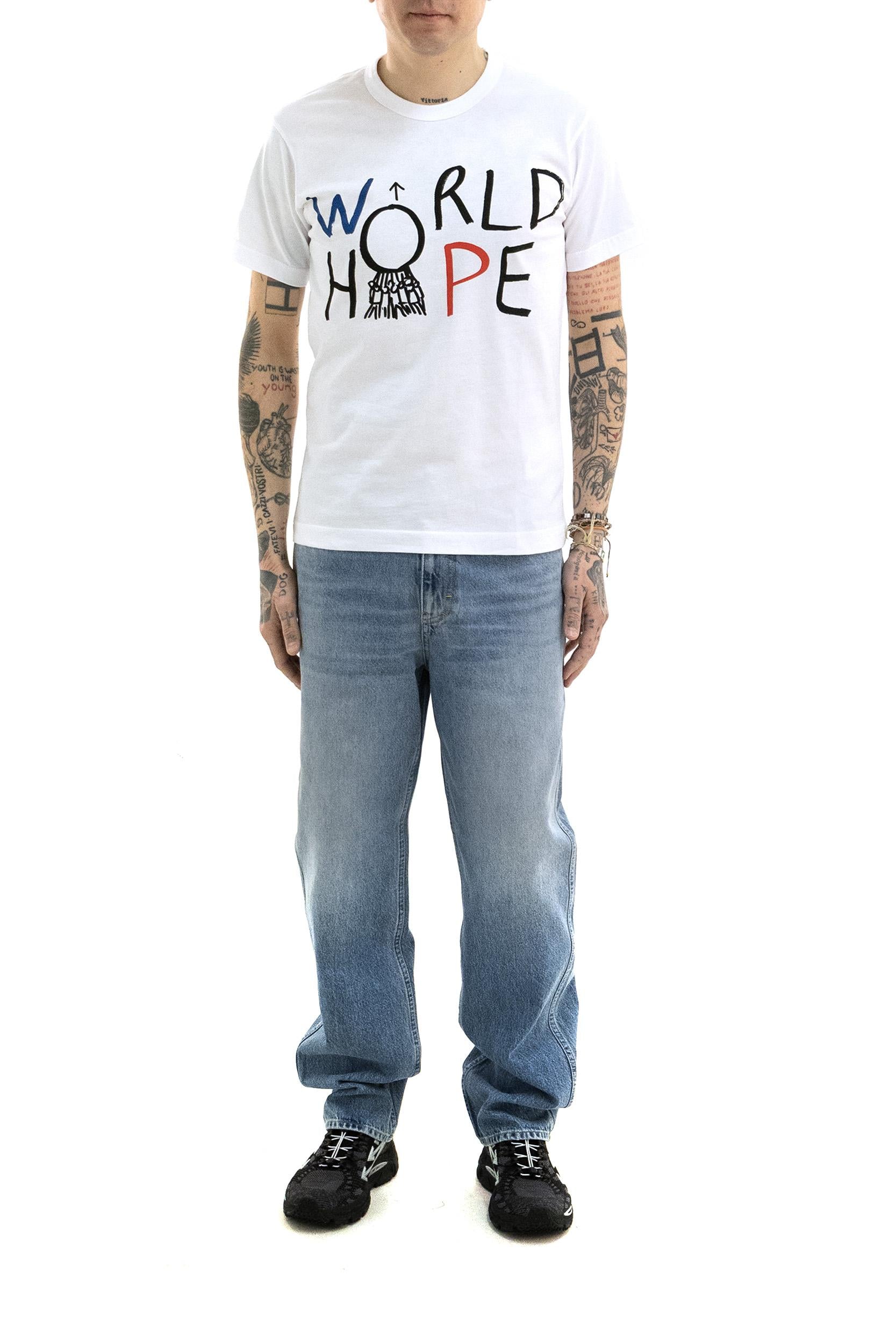 T-shirt in cotone di colore bianco<BR/> FQ-T029 1 CDG SHIRT