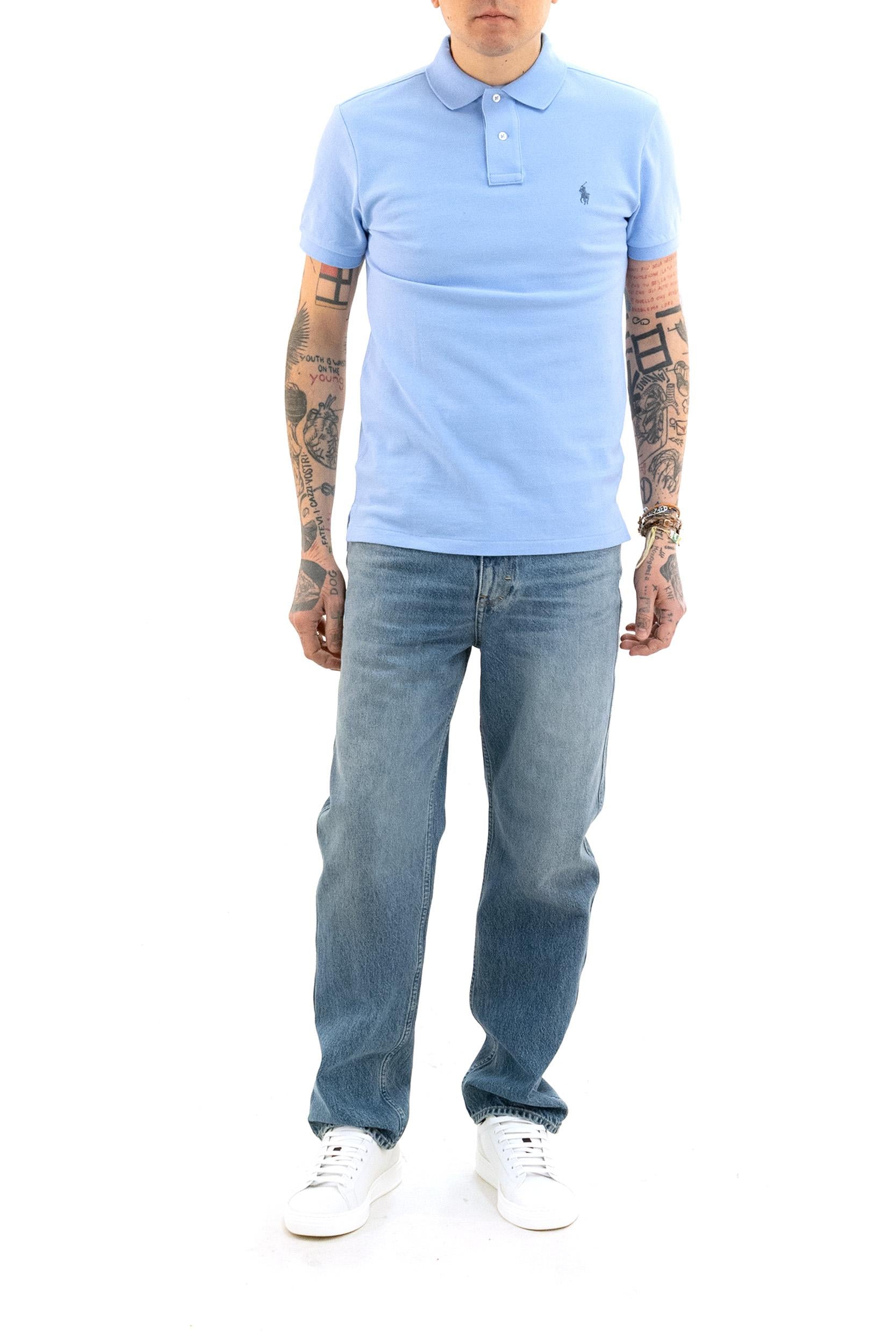 Polo in Piquet di Cotone<BR/> 710680784031 BLUE POLO RALPH LAUREN