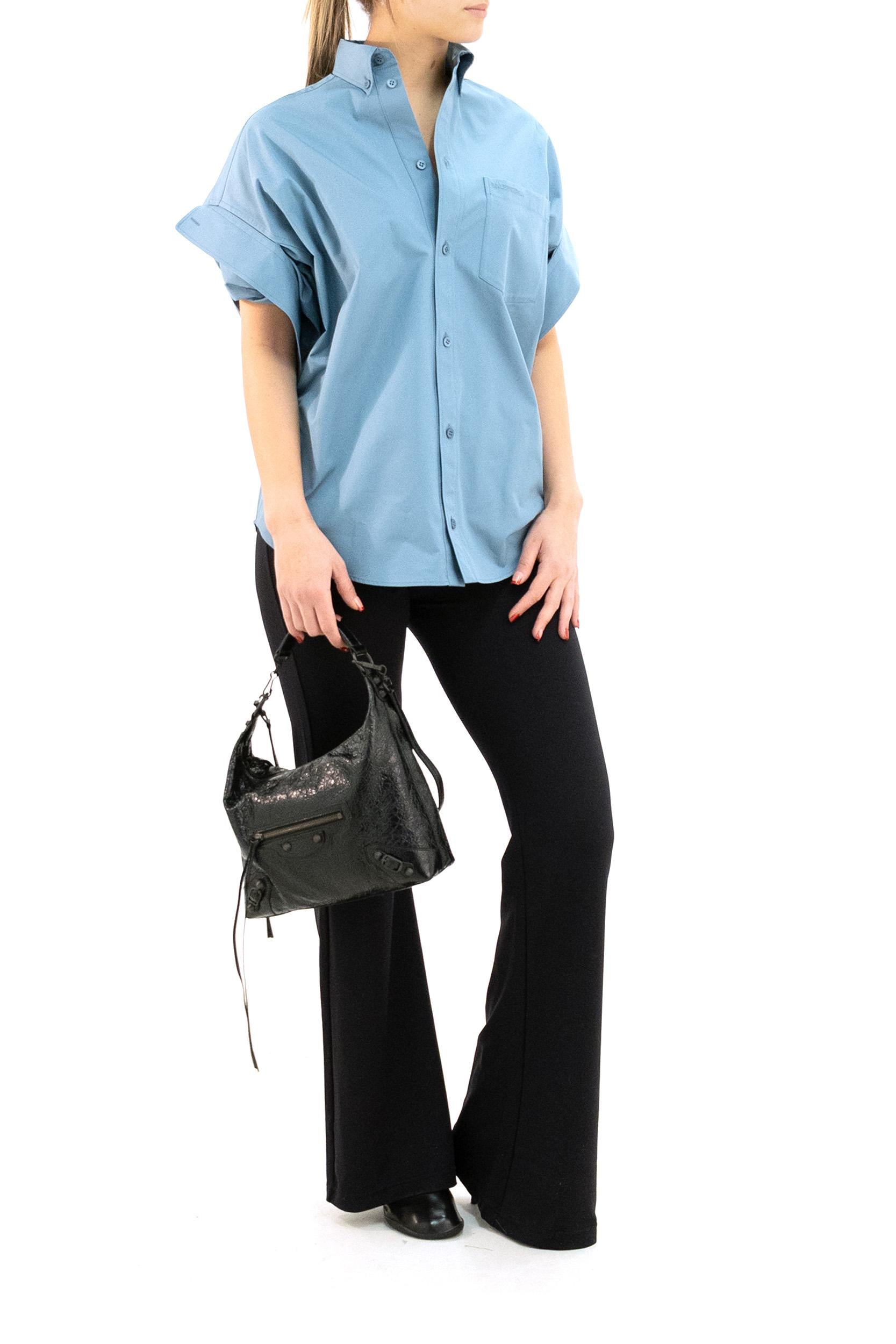 Camicia in cotone di colore azzurro<BR/> 857833 TTM13 1463 BALENCIAGA