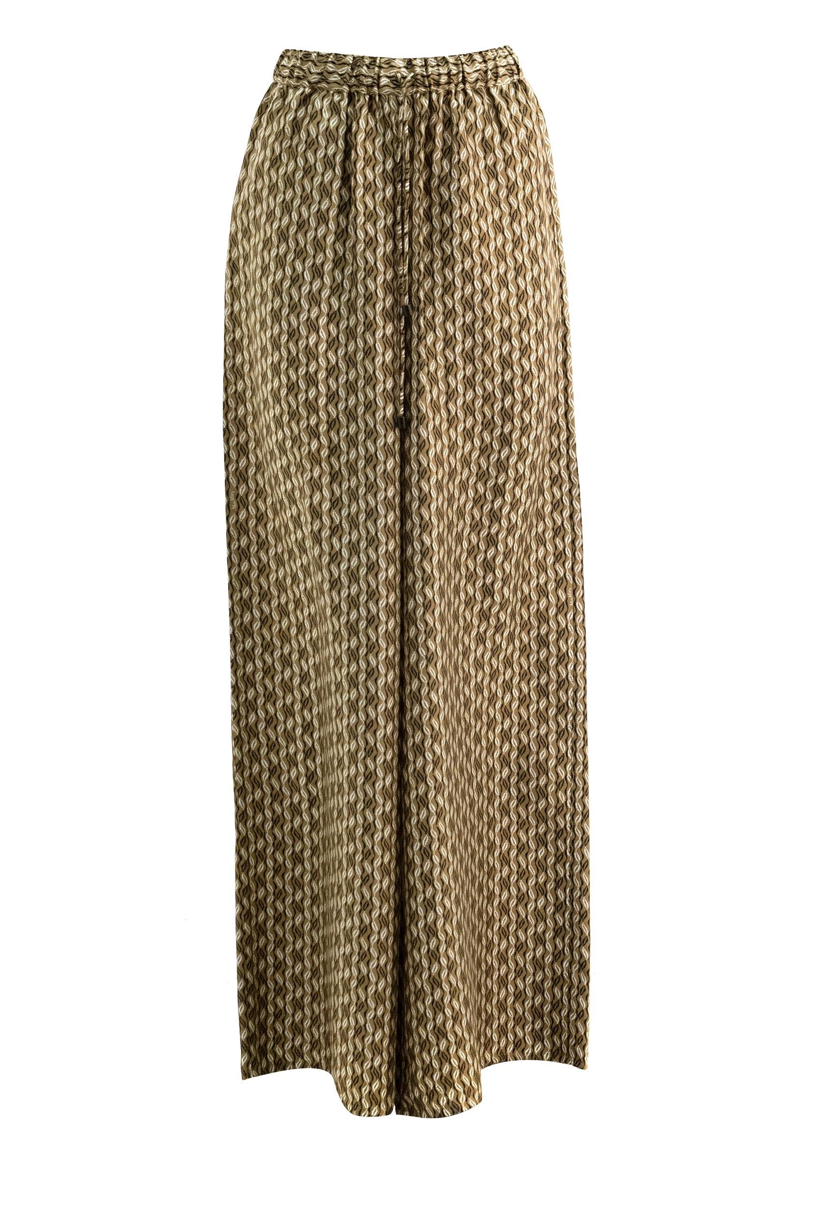Pantaloni in seta stampata color nocciola<BR/> MXMCLARINO 001 MAX MARA
