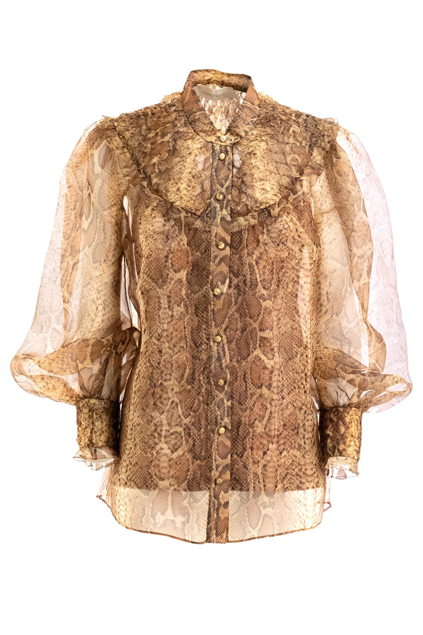 Blusa Utility con Stampa Pitonata Seta Marrone<BR/> 6158TF251 TOFFE SNAKE ZIMMERMANN