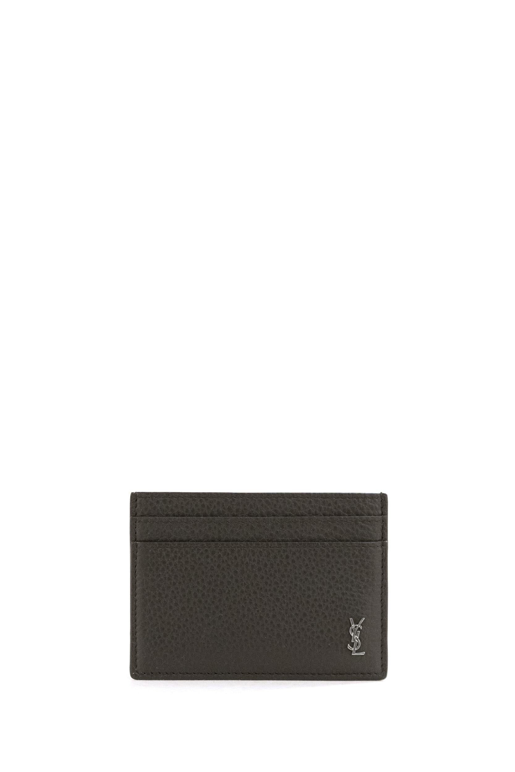 Porta carte Tiny in pelle martellata di colore marrone<BR/> 847951 AAELP 1997 SAINT LAURENT