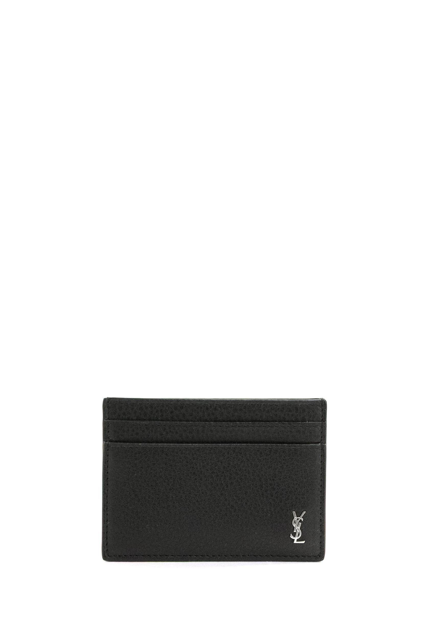 Porta carte Tiny in pelle martellata di colore nero<BR/> 847951 AAELP 1000 SAINT LAURENT