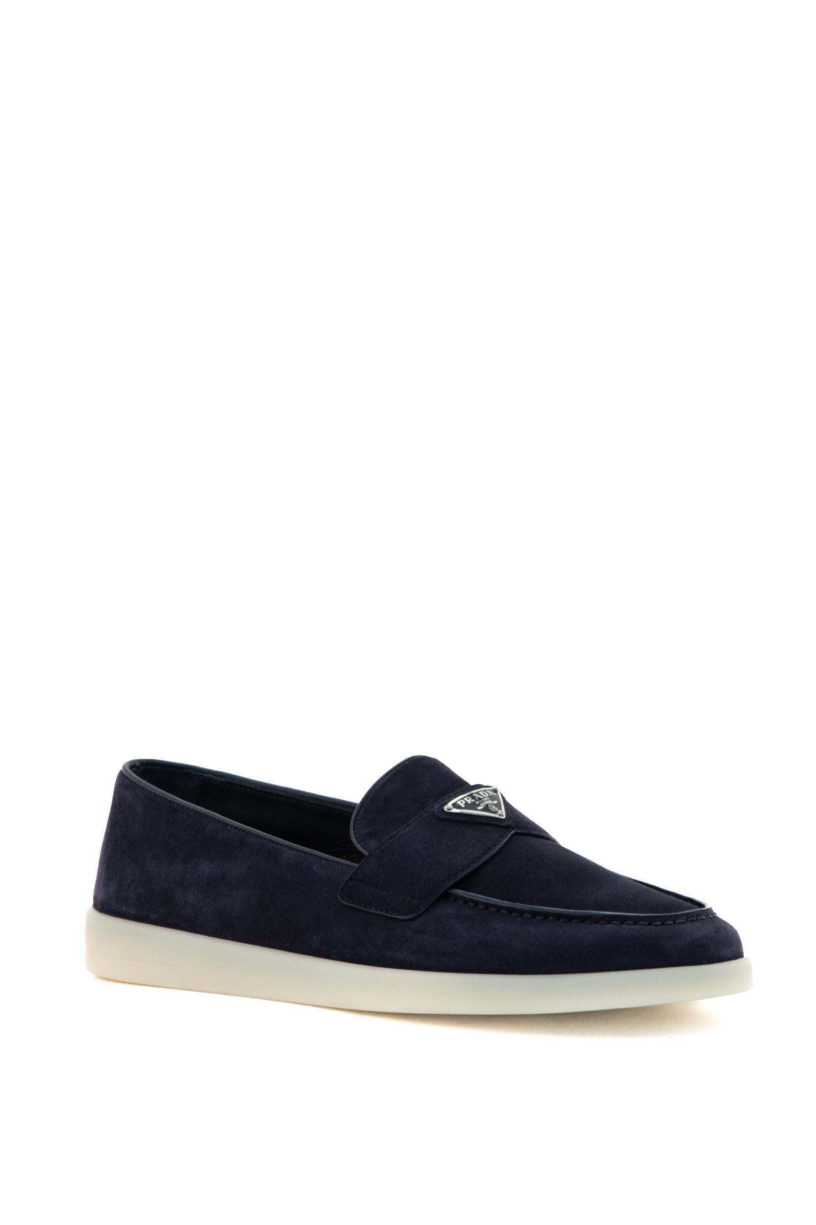Mocassini in suede di colore blu<BR/> 2DG124 F G001 103 F0008 PRADA