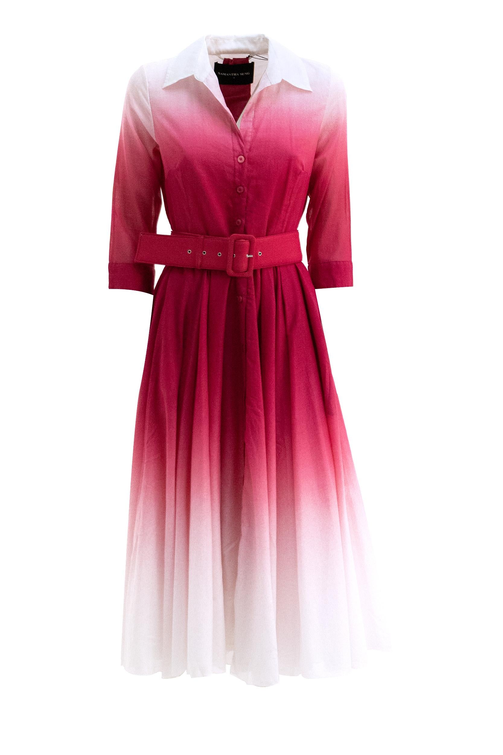 Abito Chemisier Aster in mussola di cotone di colore rosa<BR/> ASTER DRESS/OMBRE HOT PINK S-SUNG
