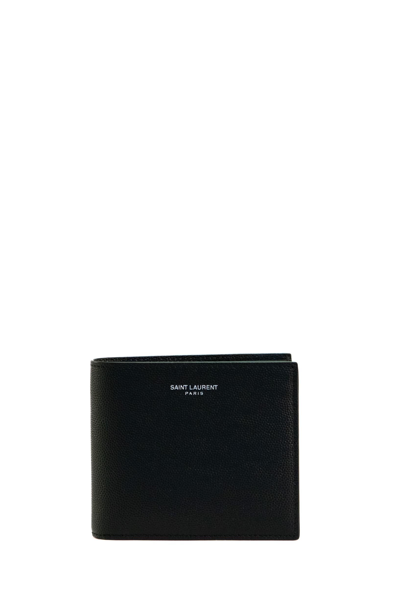 Portafoglio in pelle a texture con logo lettering colore nero<BR/> 396303 BTY0N 1000 SAINT LAURENT