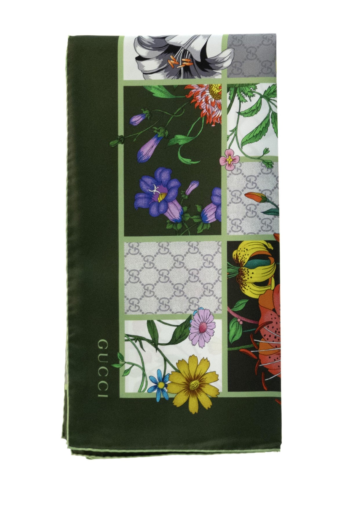 GUCCI Carré in Twill di Seta Stampato, Verde