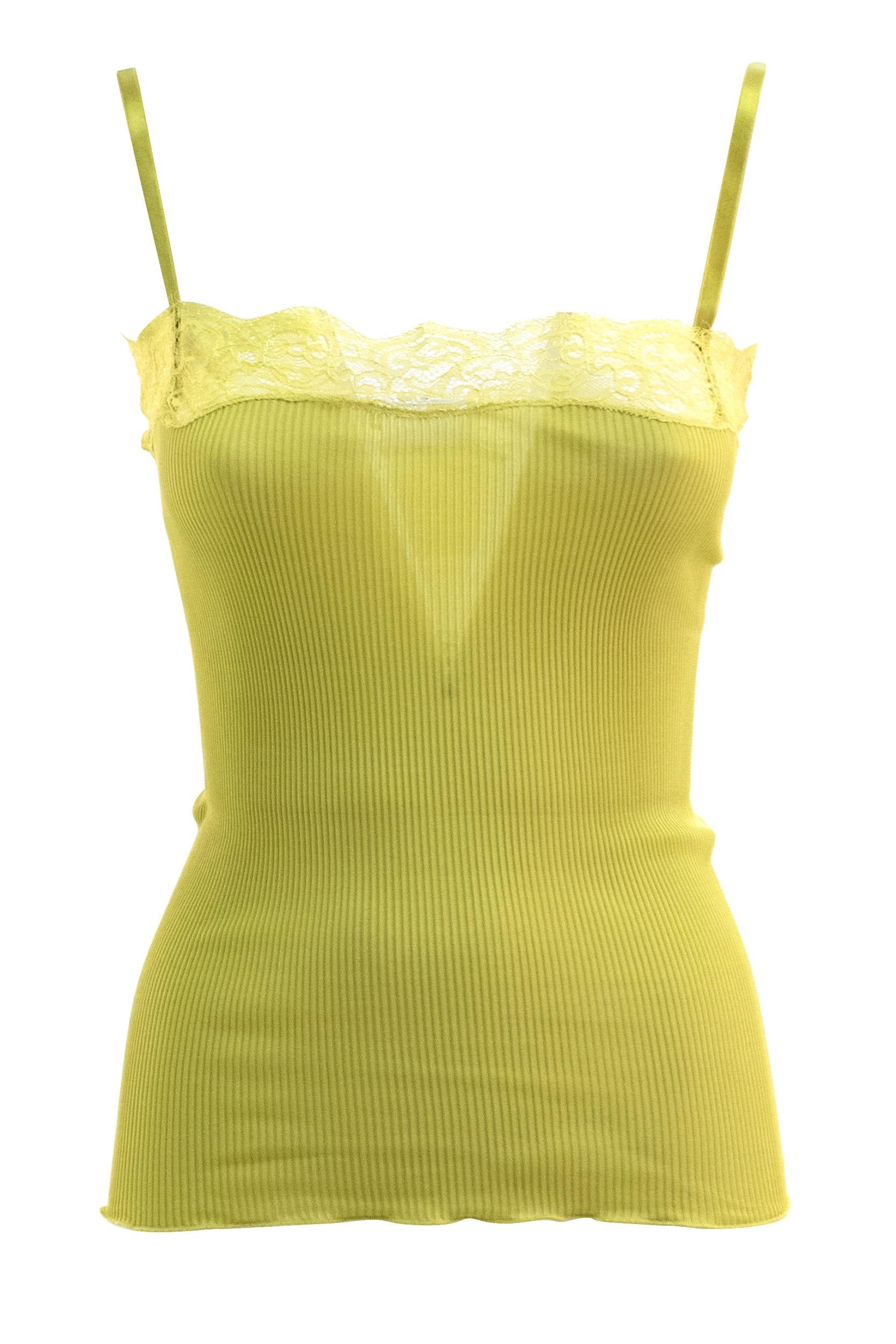 Top in jersey di seta a coste di colore giallo<BR/> 859373 Y37SM 3530 SAINT LAURENT