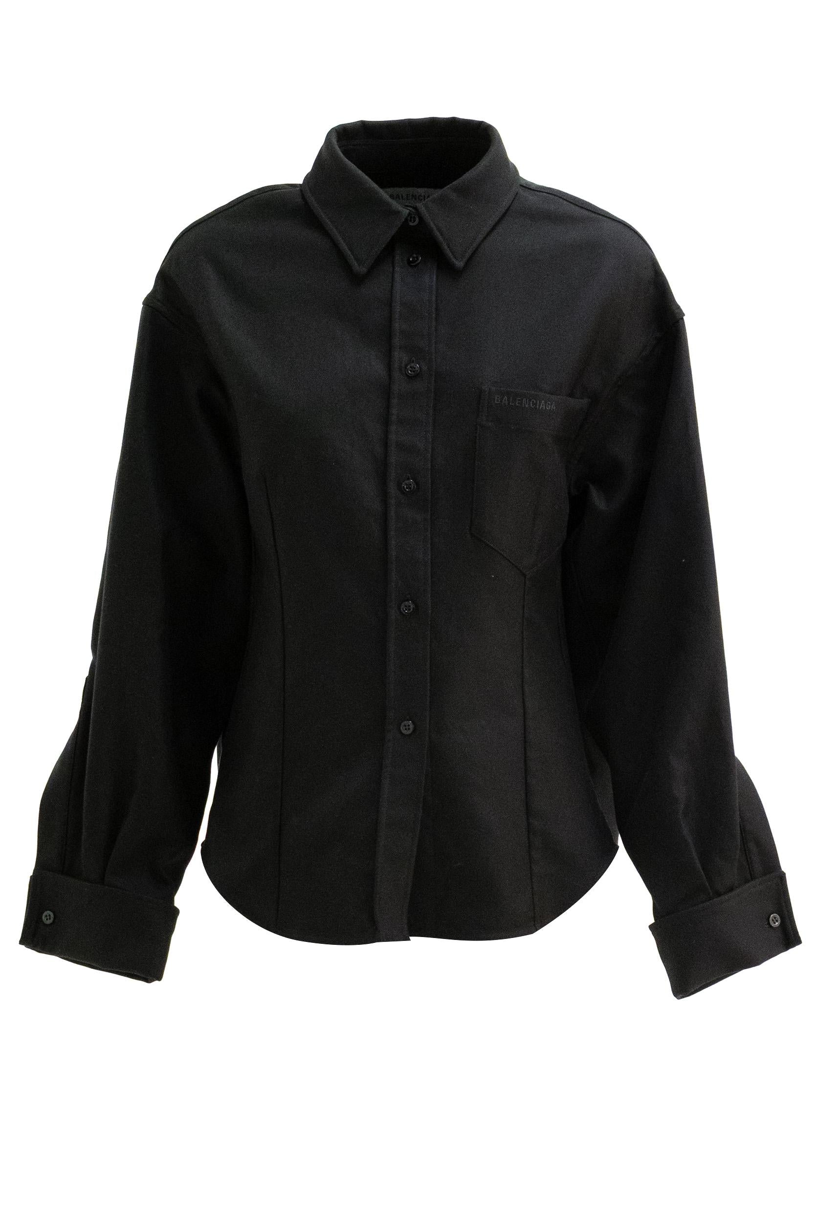 Camicia in cotone di colore nero<BR/> 872318 TUP18 1000 BALENCIAGA