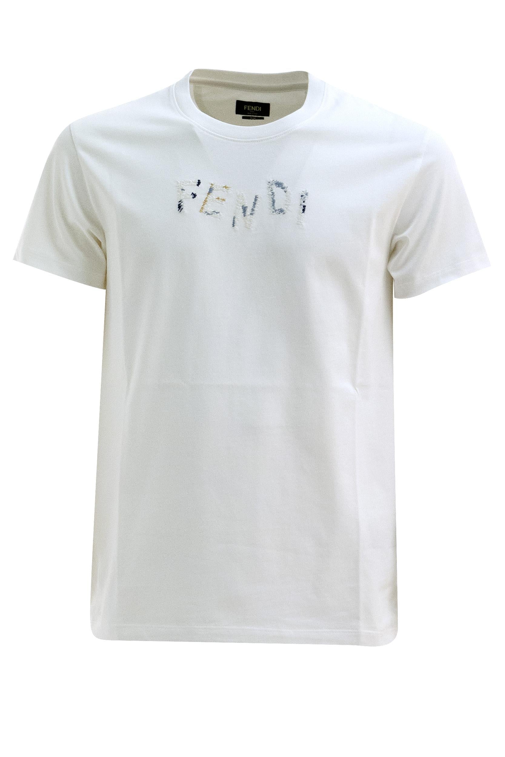 T-shirt in cotone di colore bianco<BR/> FY1319 AUOB F0H0G FENDI