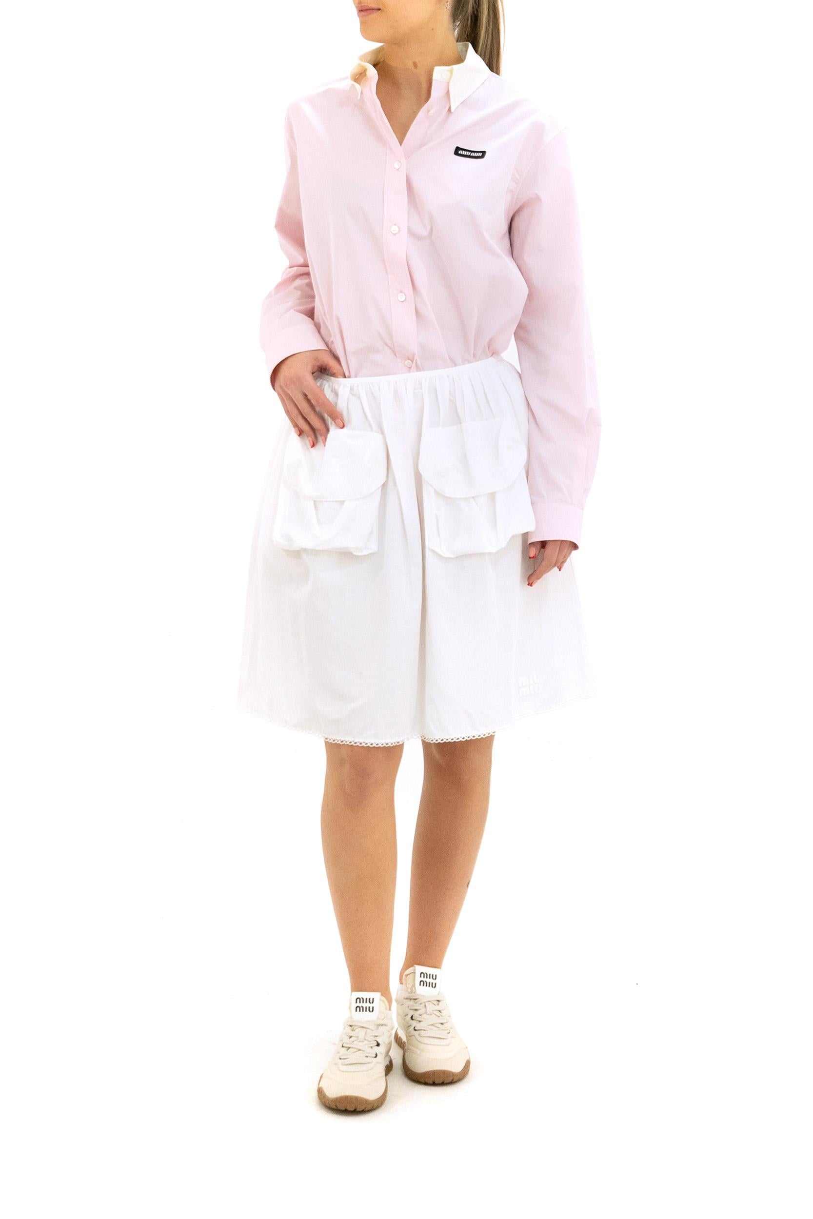Gonna in popeline e lino di colore bianco<BR/> MG2592 S OOO 163M F0009 MIU MIU