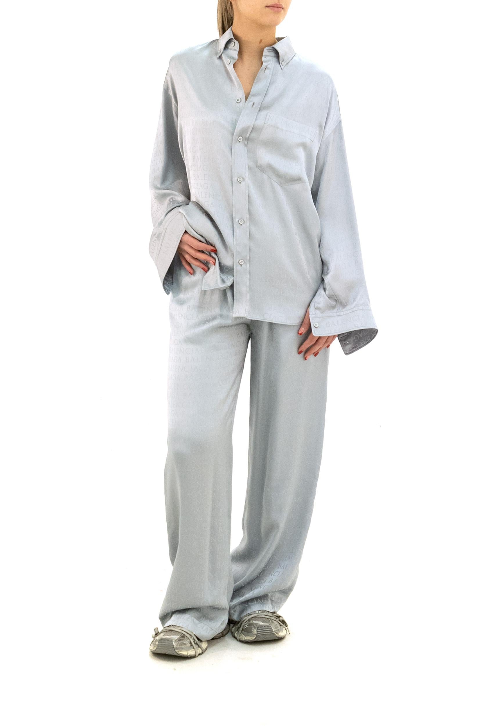 Pantaloni in viscosa di colore grigio perla <BR/> 850696 TTO54 9697 BALENCIAGA