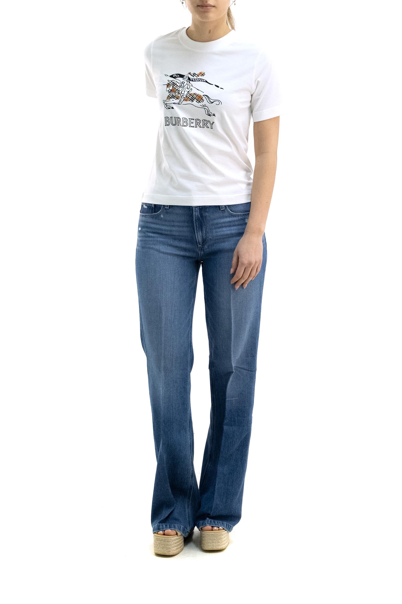 T-shirt in cotone di colore bianco<BR/> 8121038 CHALK BURBERRY