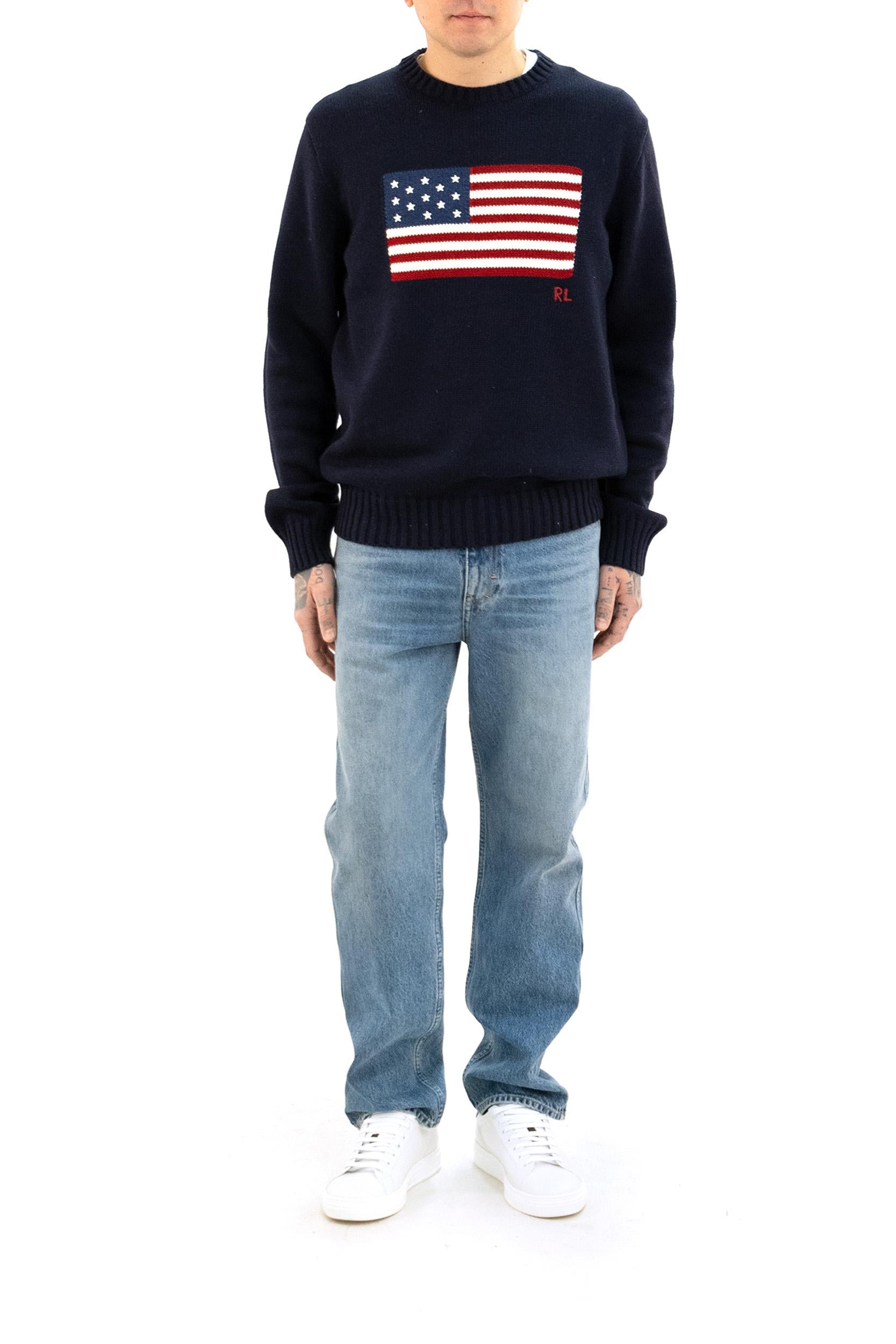 Maglia con Bandiera in Cotone<BR/> 710718281006 NAVY POLO RALPH LAUREN