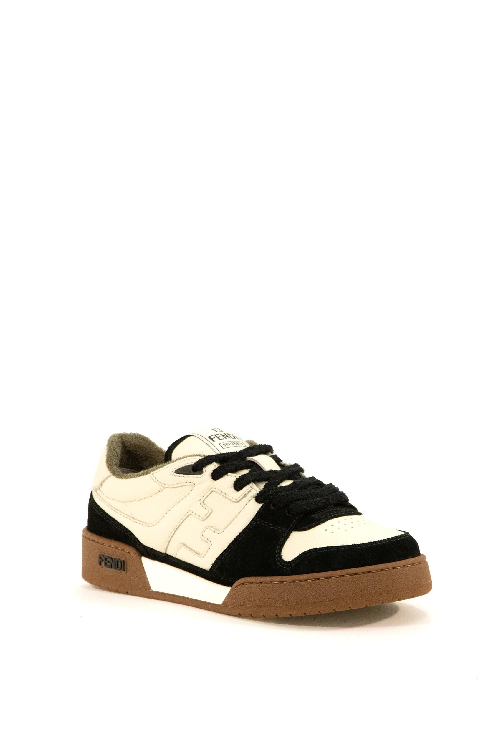 Sneakers Match low-top in pelle martellata color avorio<BR/> 7E1493 AHH2 F1FZB FENDI
