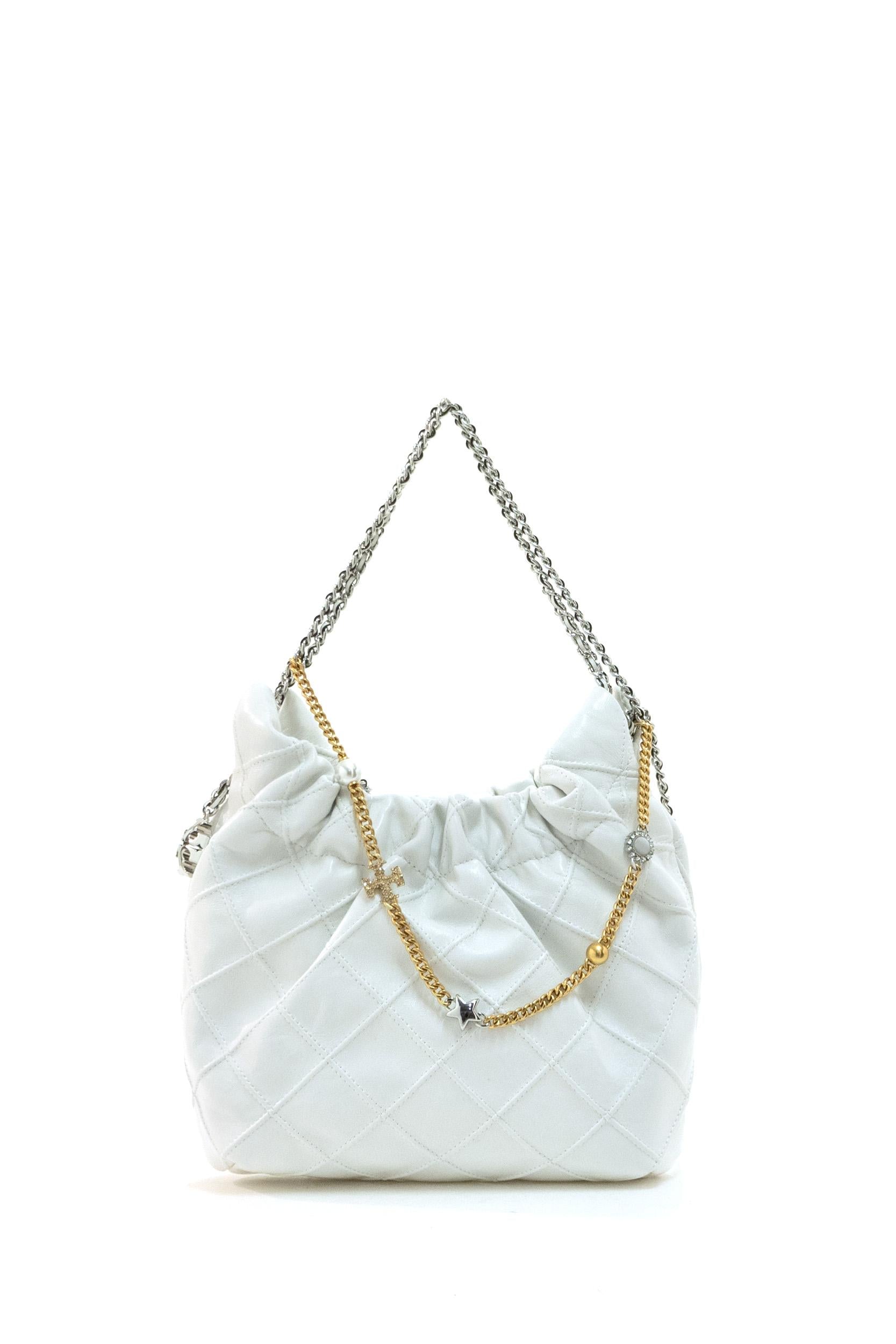 Borsa Fleming mini in pelle di colore bianco<BR/> 164022 100 TORY BURCH