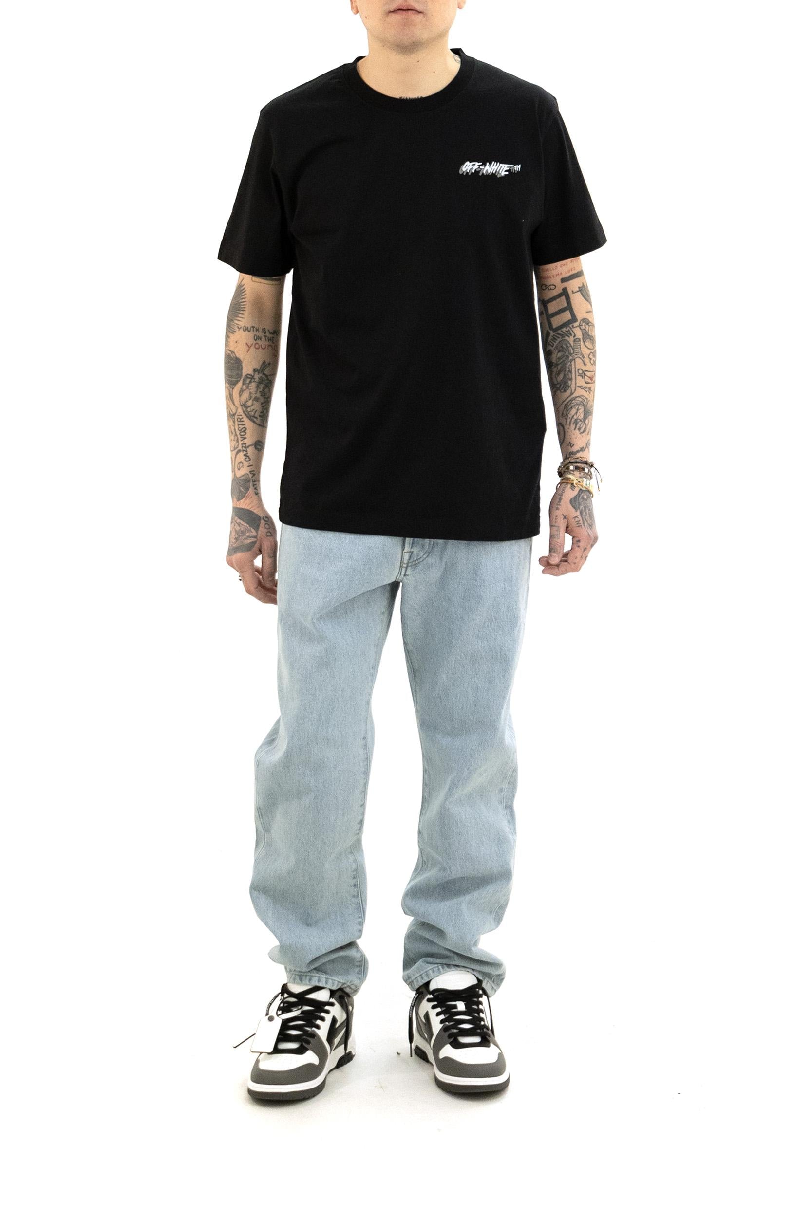 T-shirt in cotone di colore nero<BR/> 44MAA027S26J009001 BLACK OFF WHITE