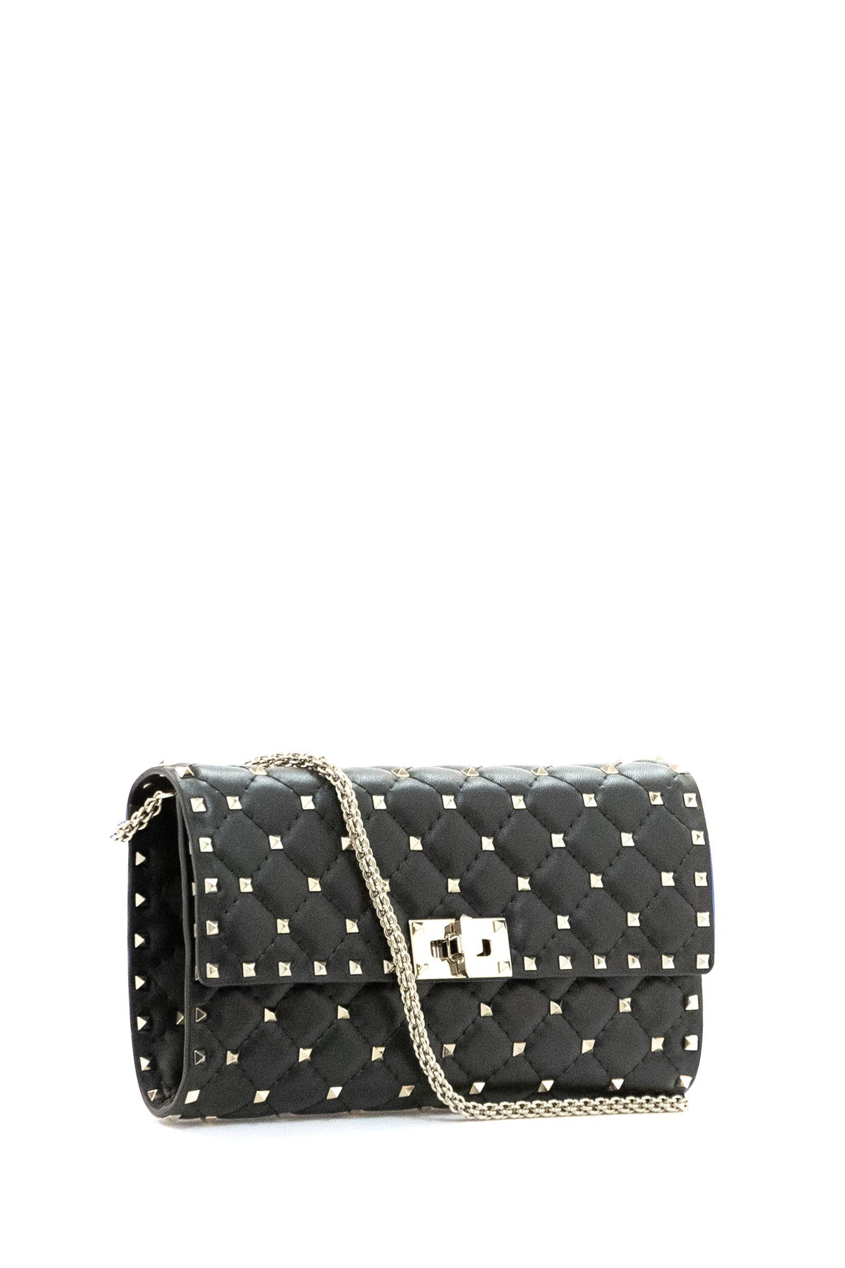Borsa Rockstud Spike in nappa di colore nero<BR/> 8W0B0137NAP 0NO VALENTINO GARAVANI