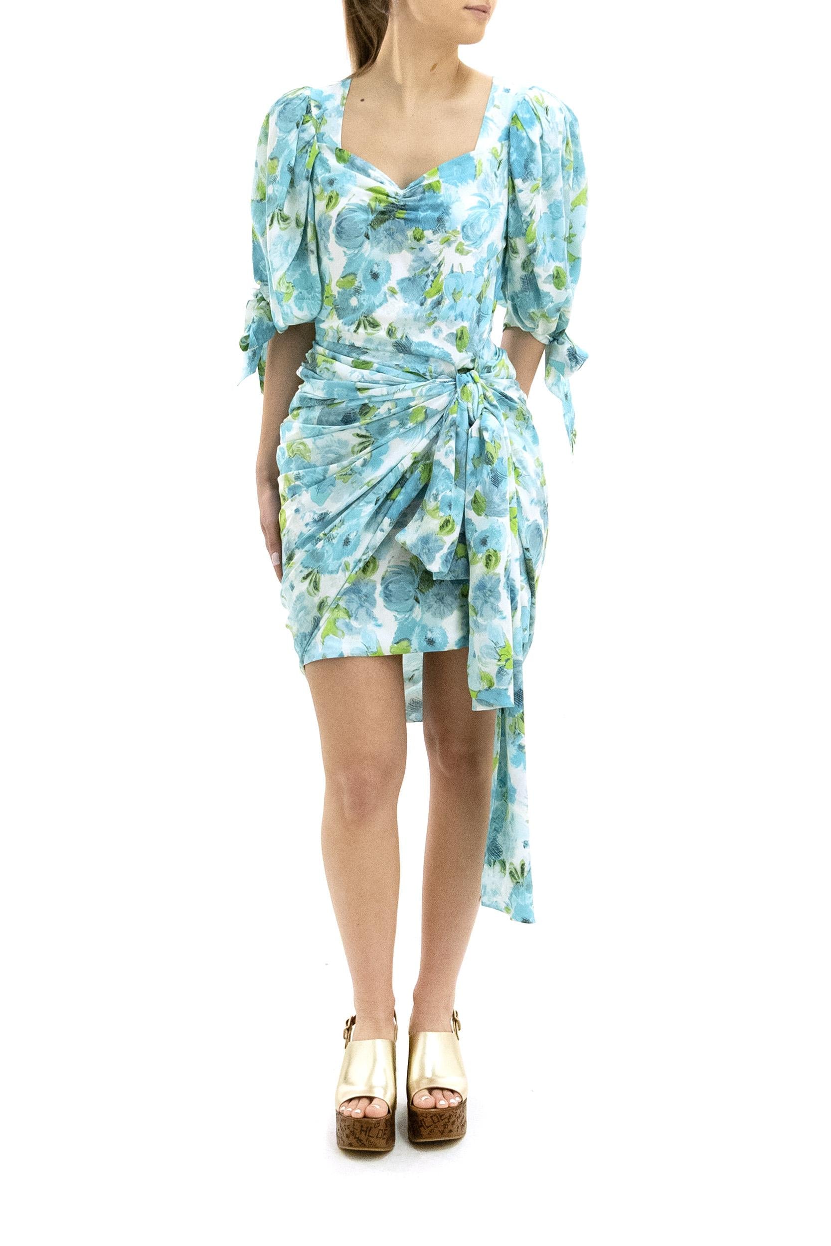 Abito in jacquard di seta con stampa fiori acquatici di colore bianco e blu<BR/> 26URO52388 91J CHLOE'