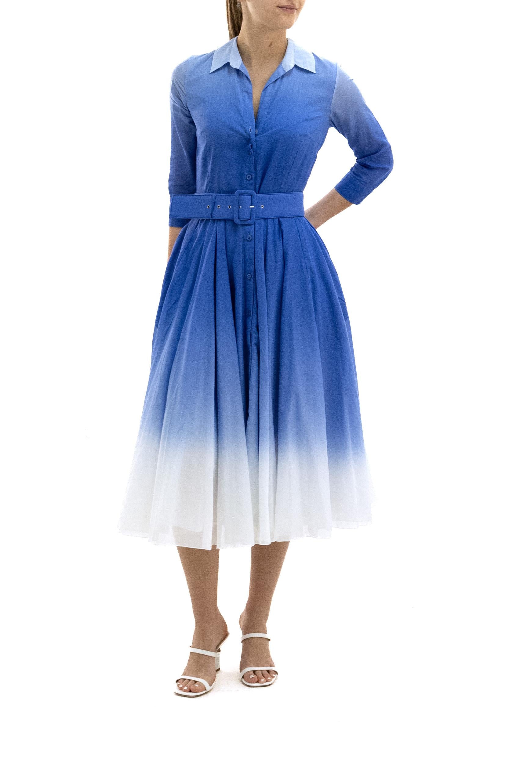 Abito Chemisier Aster in mussola di cotone di colore blu<BR/> ASTER DRESS/OMBRE COBALT BLUE S-SUNG