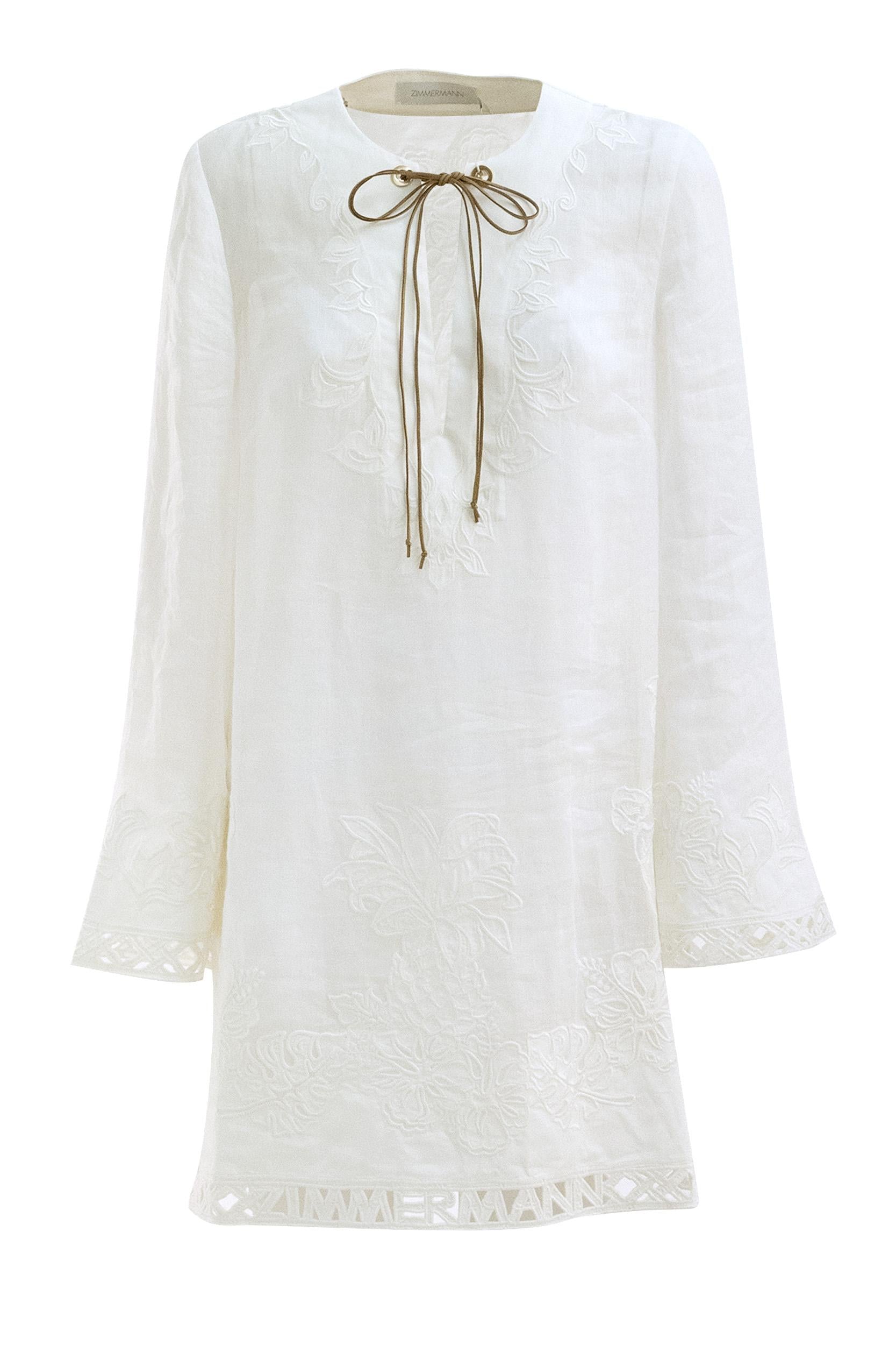 Abito midi lino color avorio<BR/> 7839DSS262 IVORY ZIMMERMANN