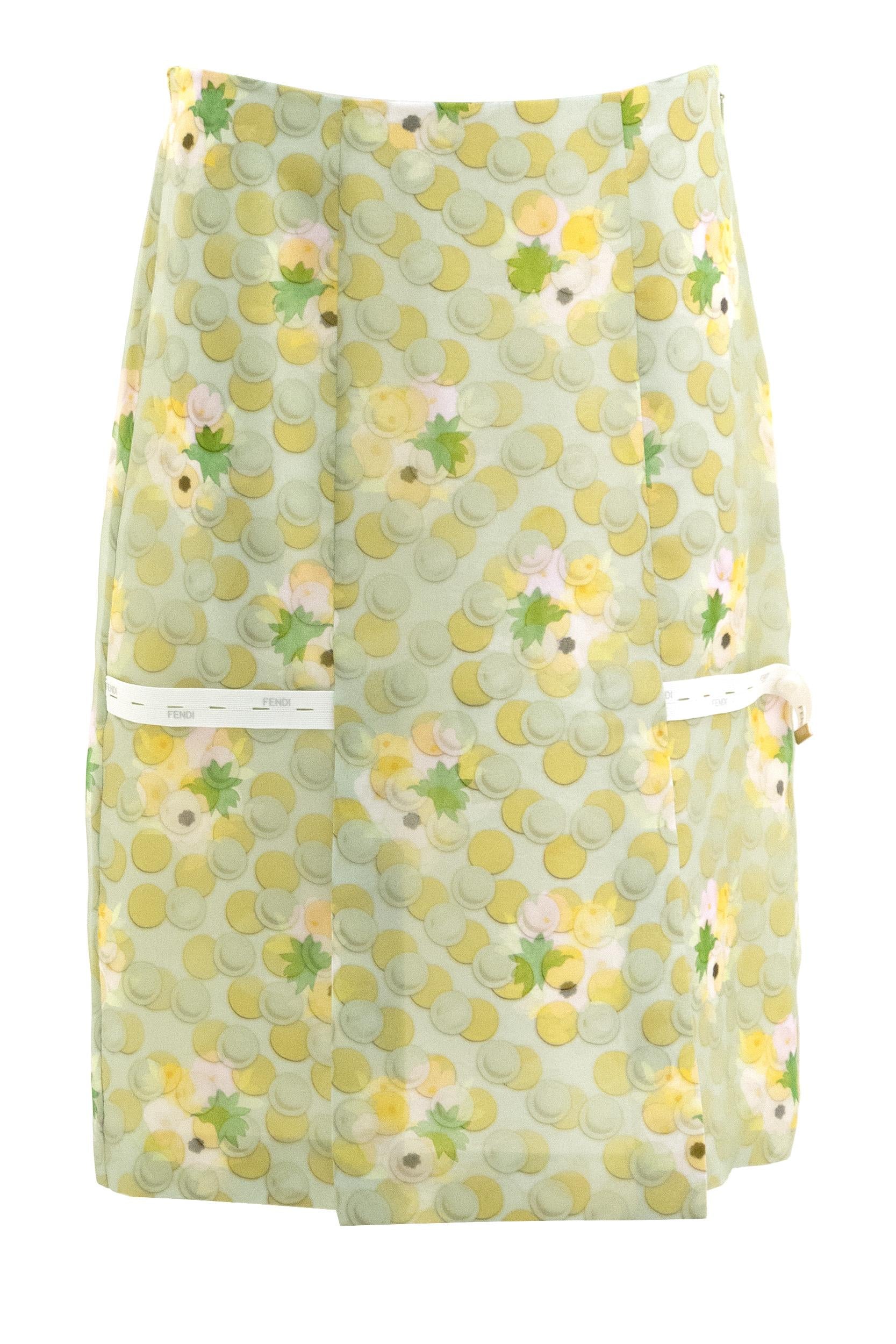 Gonna in organza di colore verde chiaro<BR/> FQ7721 AW9S F1AL8 FENDI