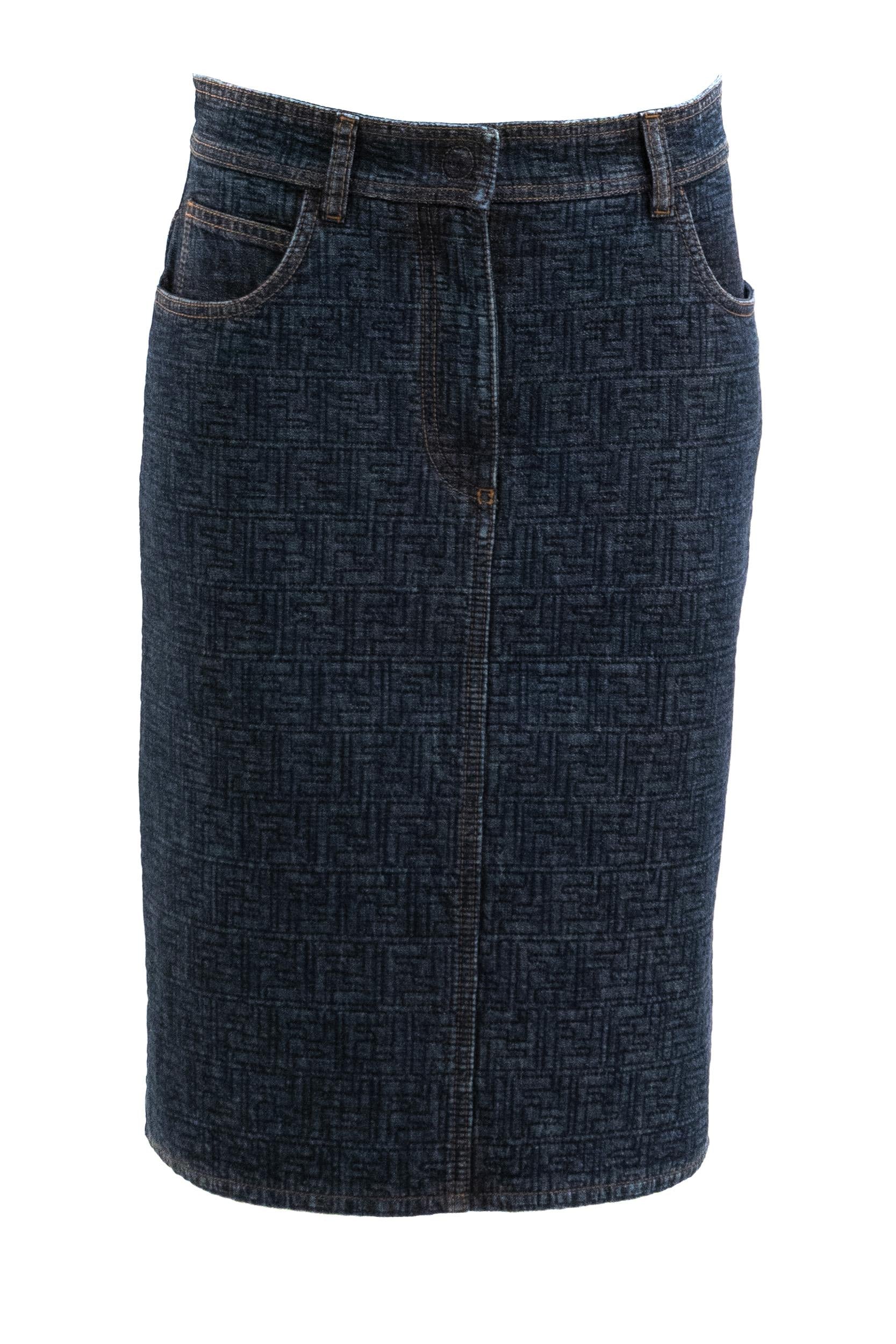 Gonna in denim FF blu scuro<BR/> FLQ604 AW82 F1UKI FENDI