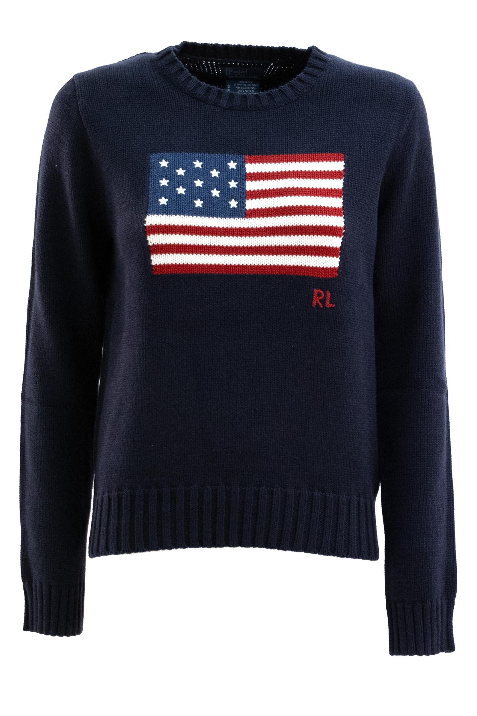 Pullover in cotone di colore blu<BR/> 211896939001 NAVY POLO RALPH LAUREN