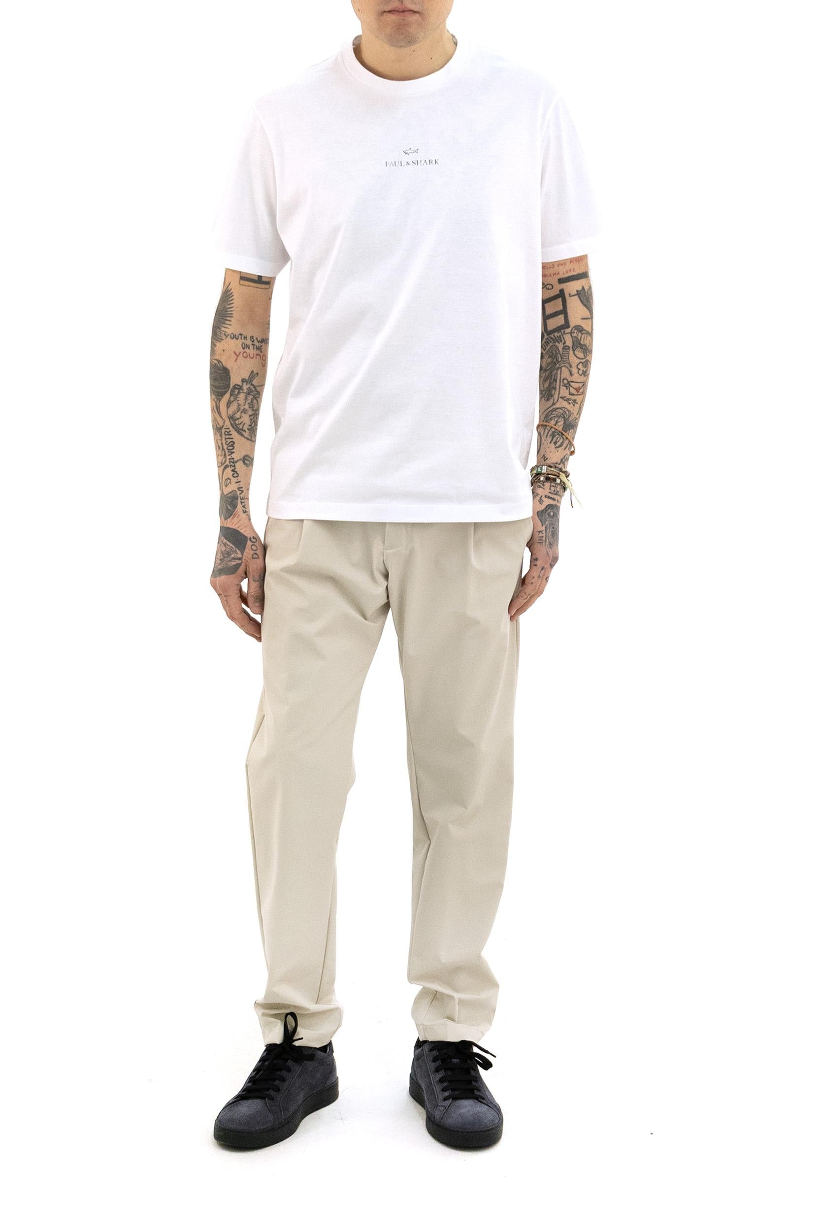 T-shirt in jersey di cotone di colore bianco<BR/> 99311008 10A PAUL & SHARK