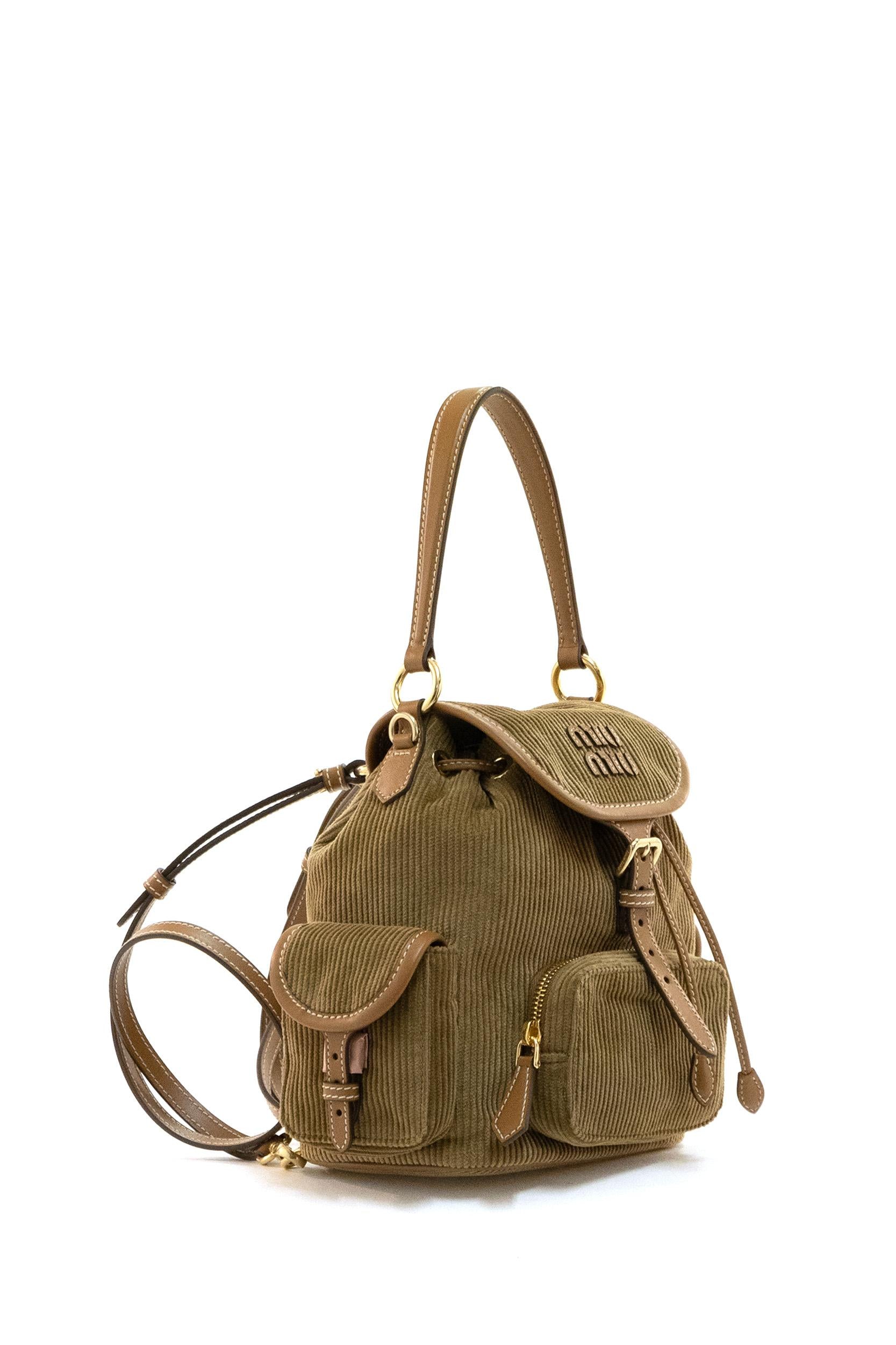 Zaino in velluto a coste di colore beige <BR/> 5BZ043 V OOM AF81 F0401 MIU MIU