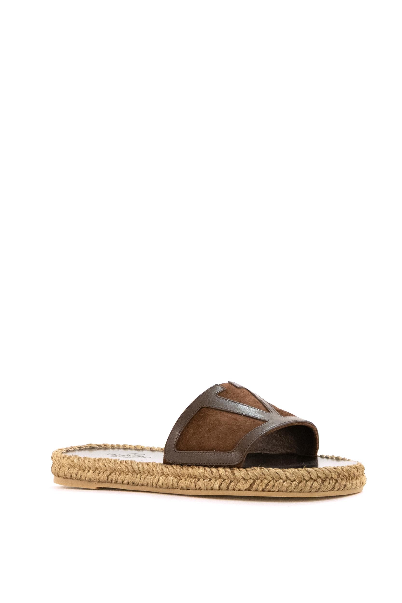 Sandali Slide Viva Superstar in suede e pelle di colore marrone<BR/> 8Y2S0M52GNY 7N9 VALENTINO GARAVANI