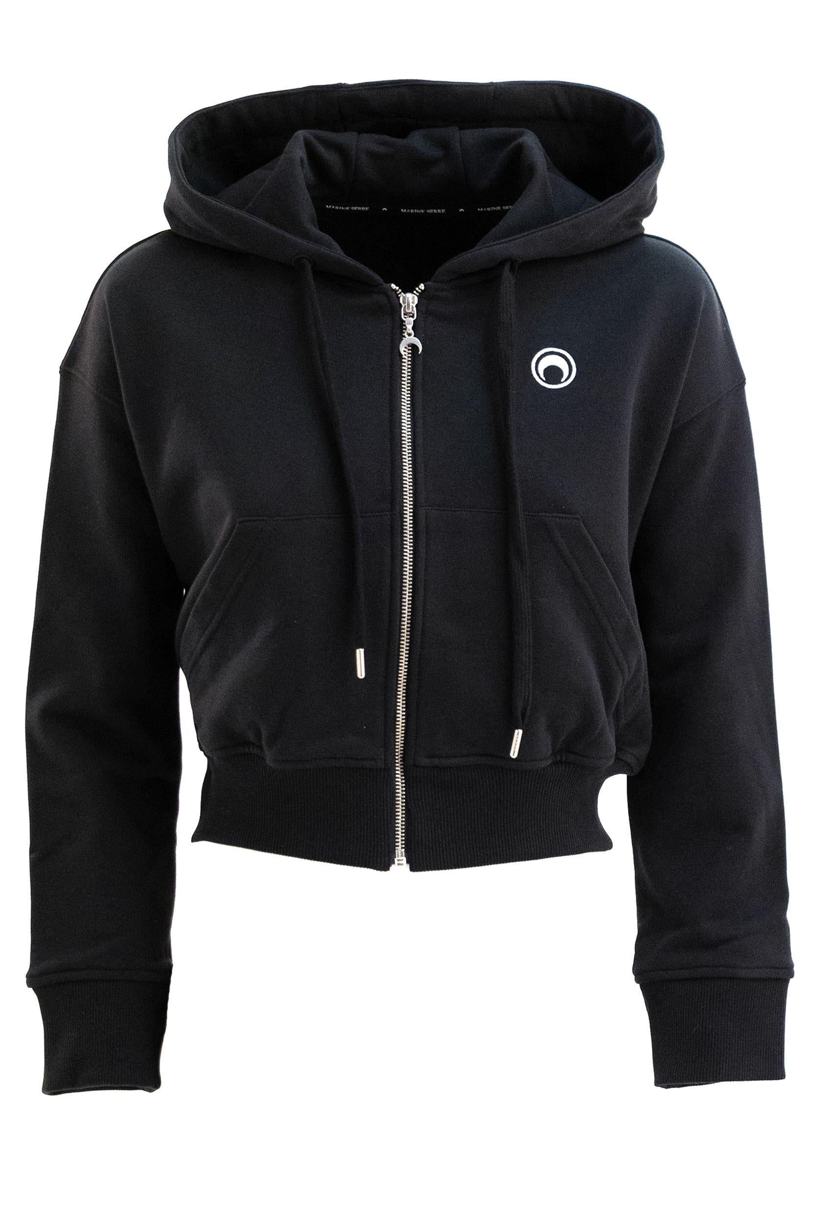 Felpa con cappuccio in cotone di colore nero <BR/> WST019A CJER0013 BK99 MARINE SERRE