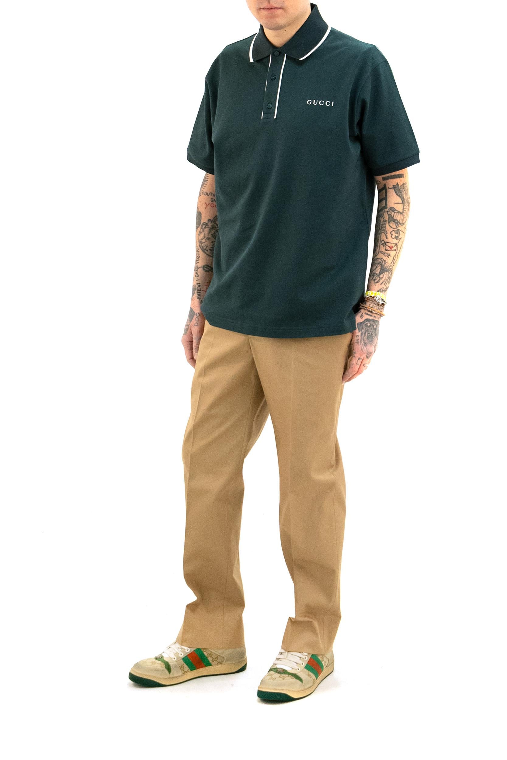 Polo in piquet di cotone di colore verde<BR/> 806250 XJHHO 3015 GUCCI